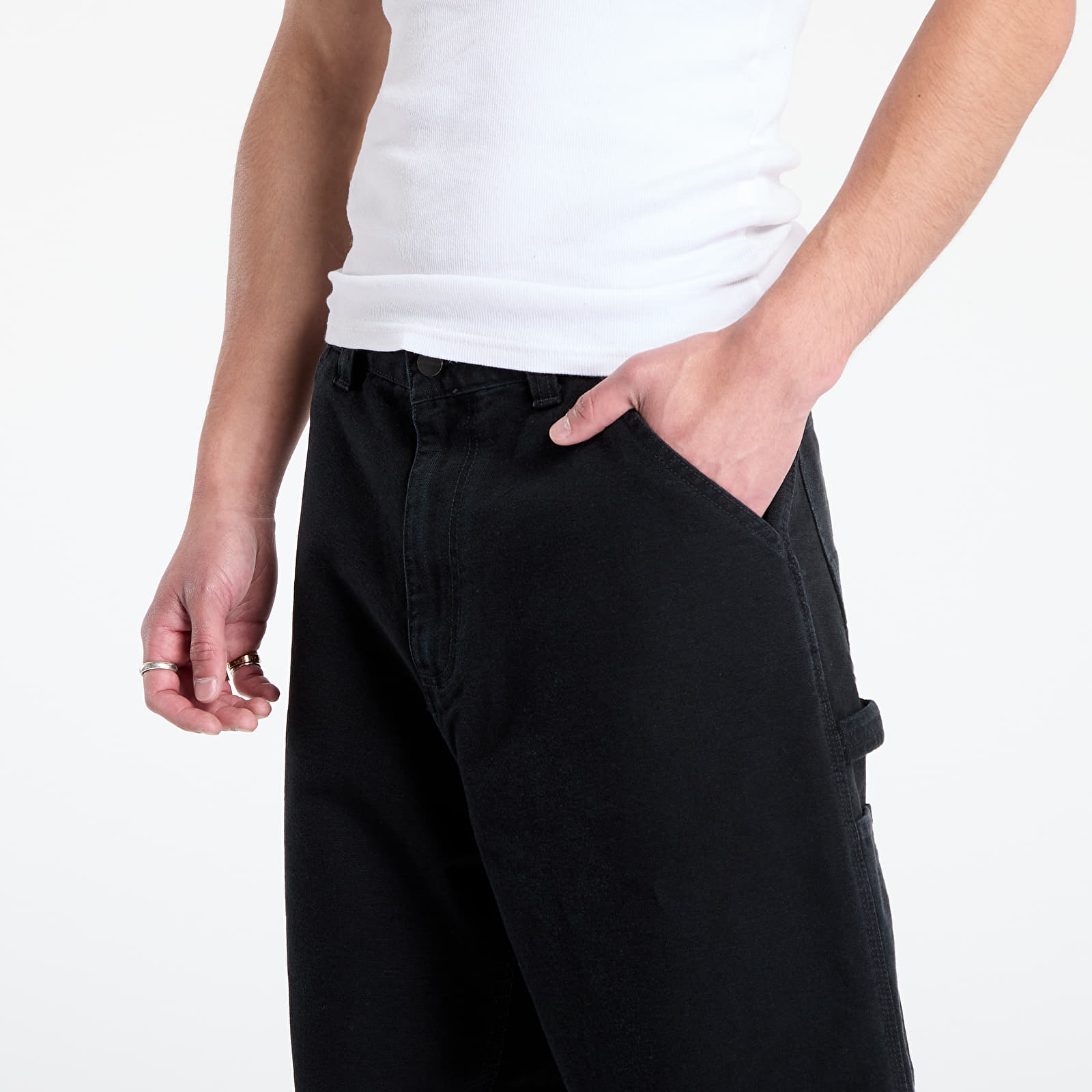 Heren broeken Carhartt WIP OG Single Knee Graphic Pant Black Heavy Stone Wash