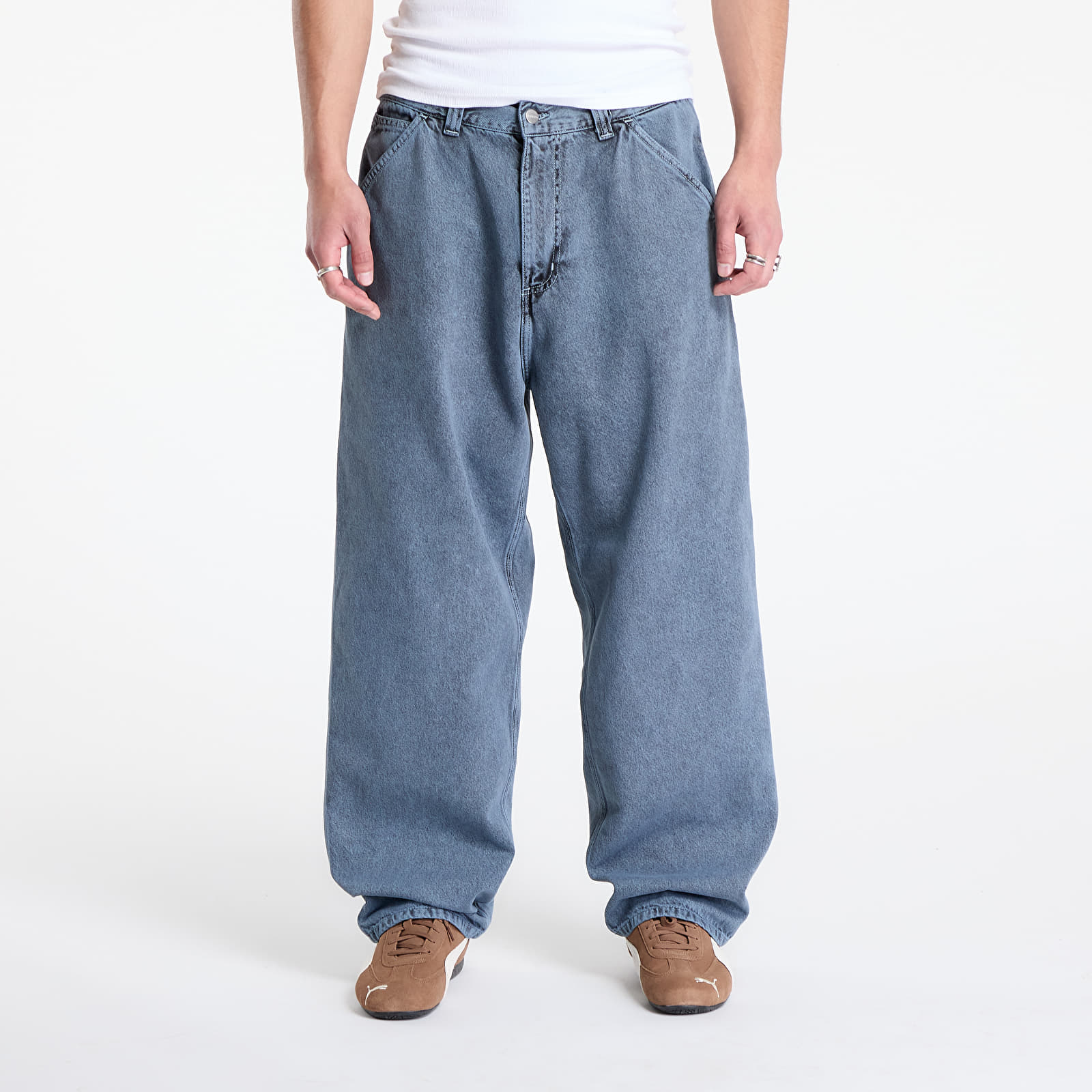 Heren broeken Carhartt WIP OG Single Knee Pant Black/ Blue Fog Garment Dyed