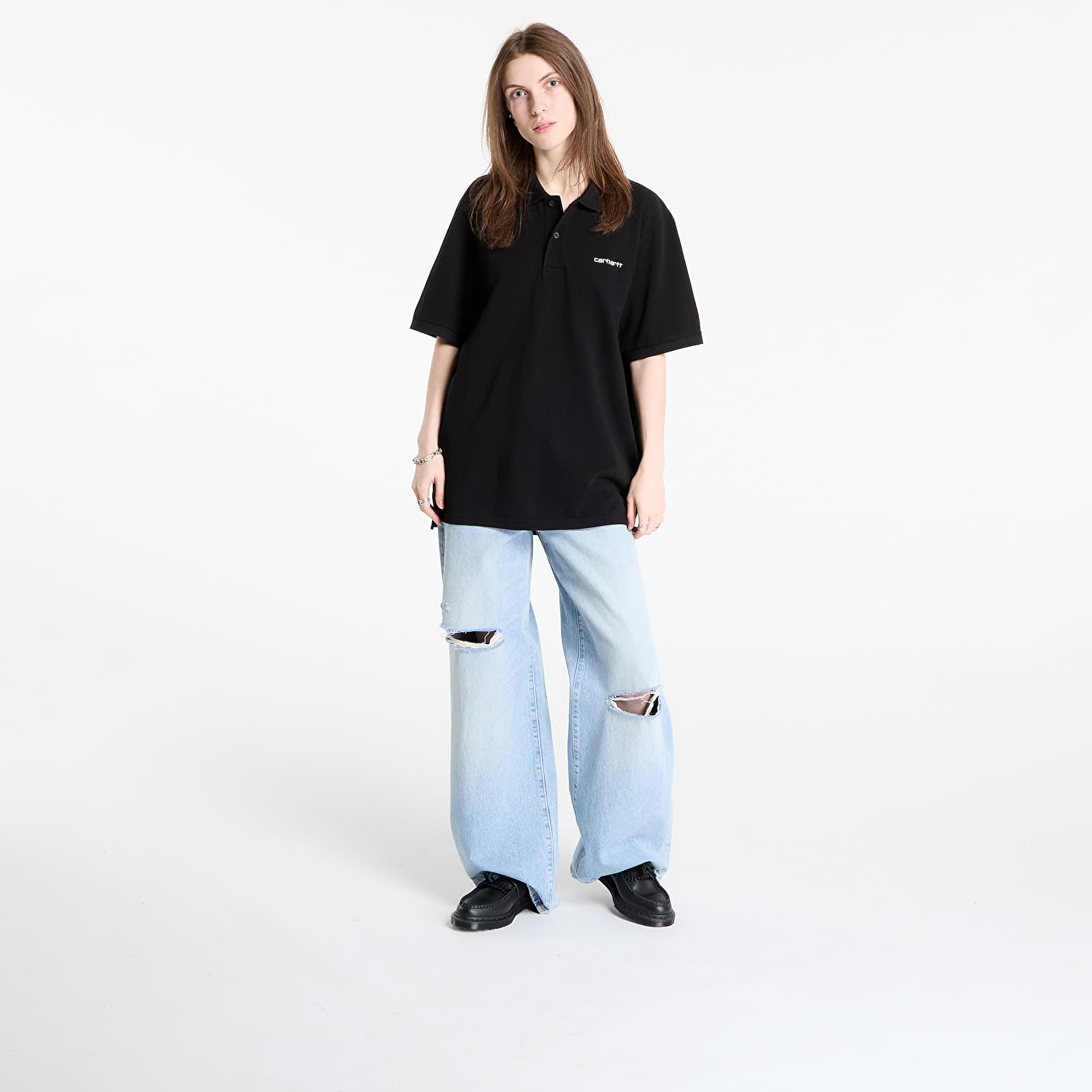 Camisetas hombre Carhartt WIP S/S Carhartt Script Polo UNISEX Black/ White