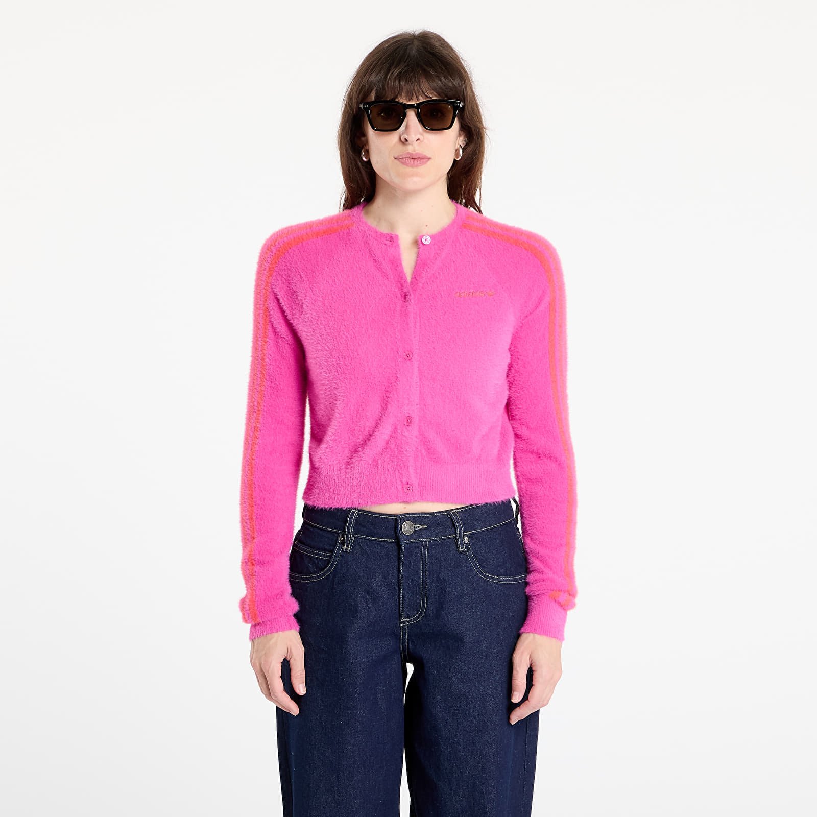 Women's Sweatshirts and Sweaters adidas Fluffy Knitted Cardigan Semi Lucid Fuchsia