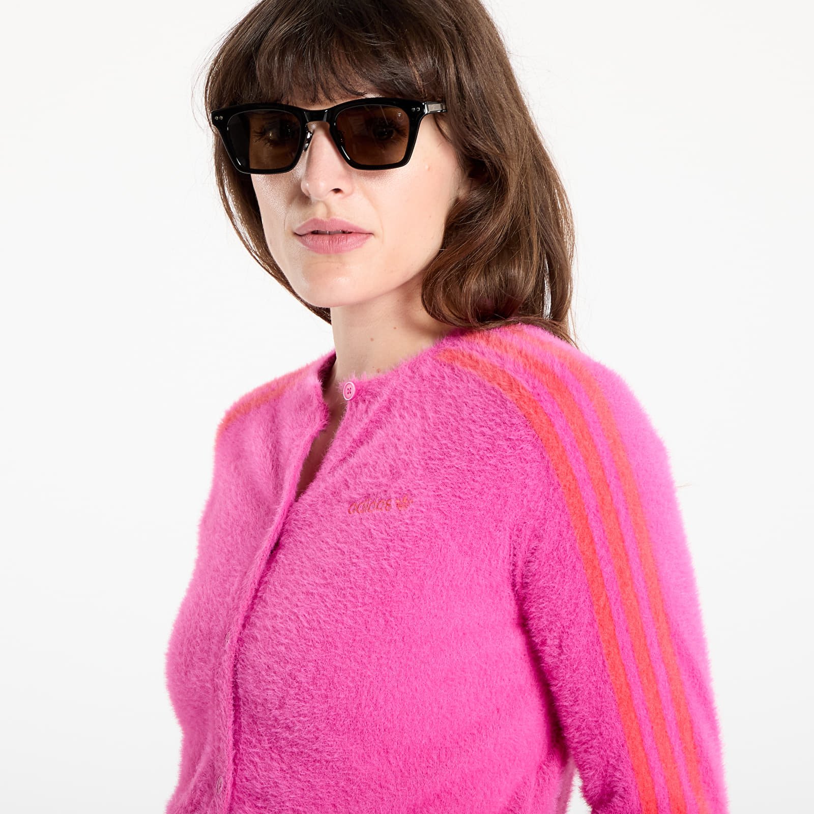 Women's Sweatshirts and Sweaters adidas Fluffy Knitted Cardigan Semi Lucid Fuchsia