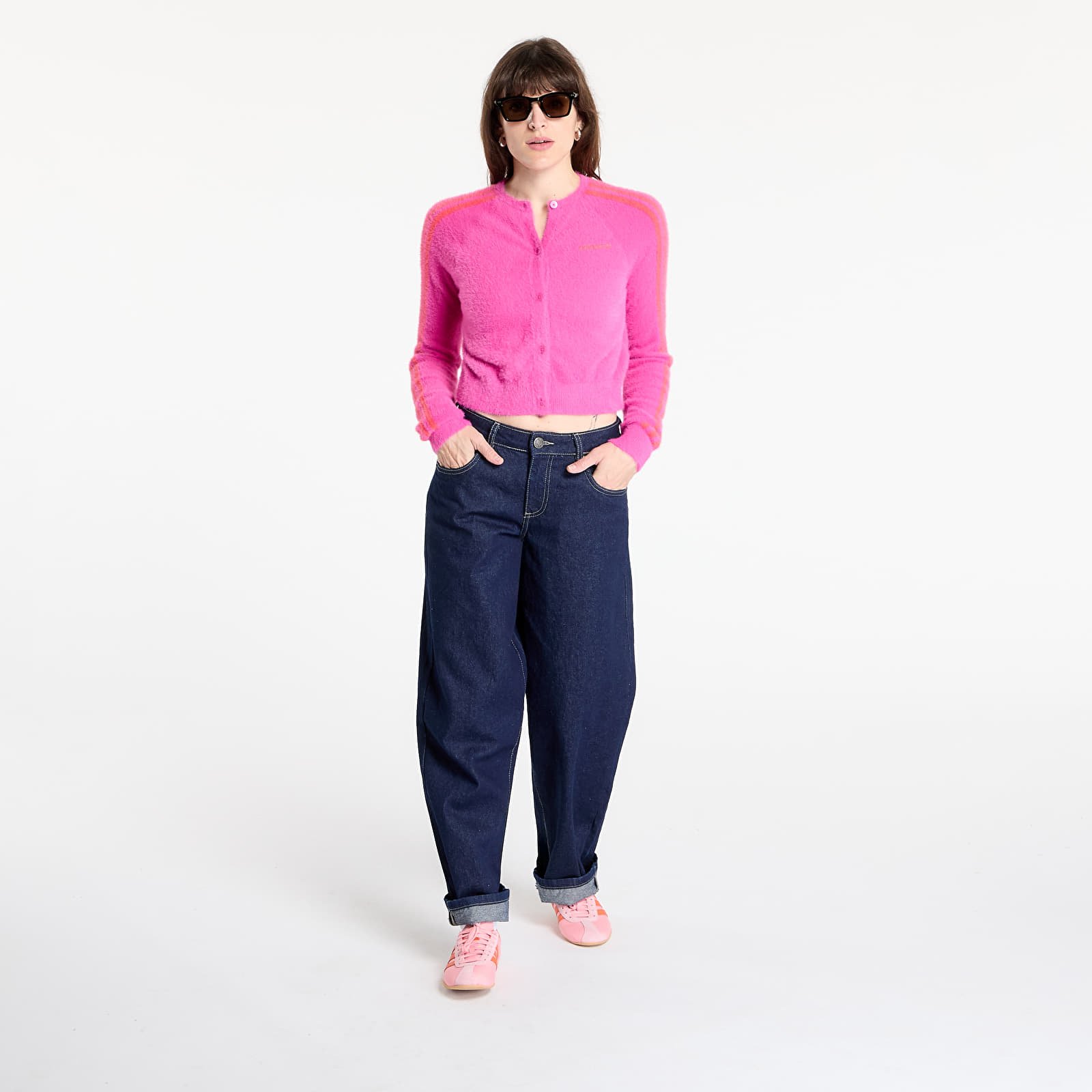 Women's Sweatshirts and Sweaters adidas Fluffy Knitted Cardigan Semi Lucid Fuchsia