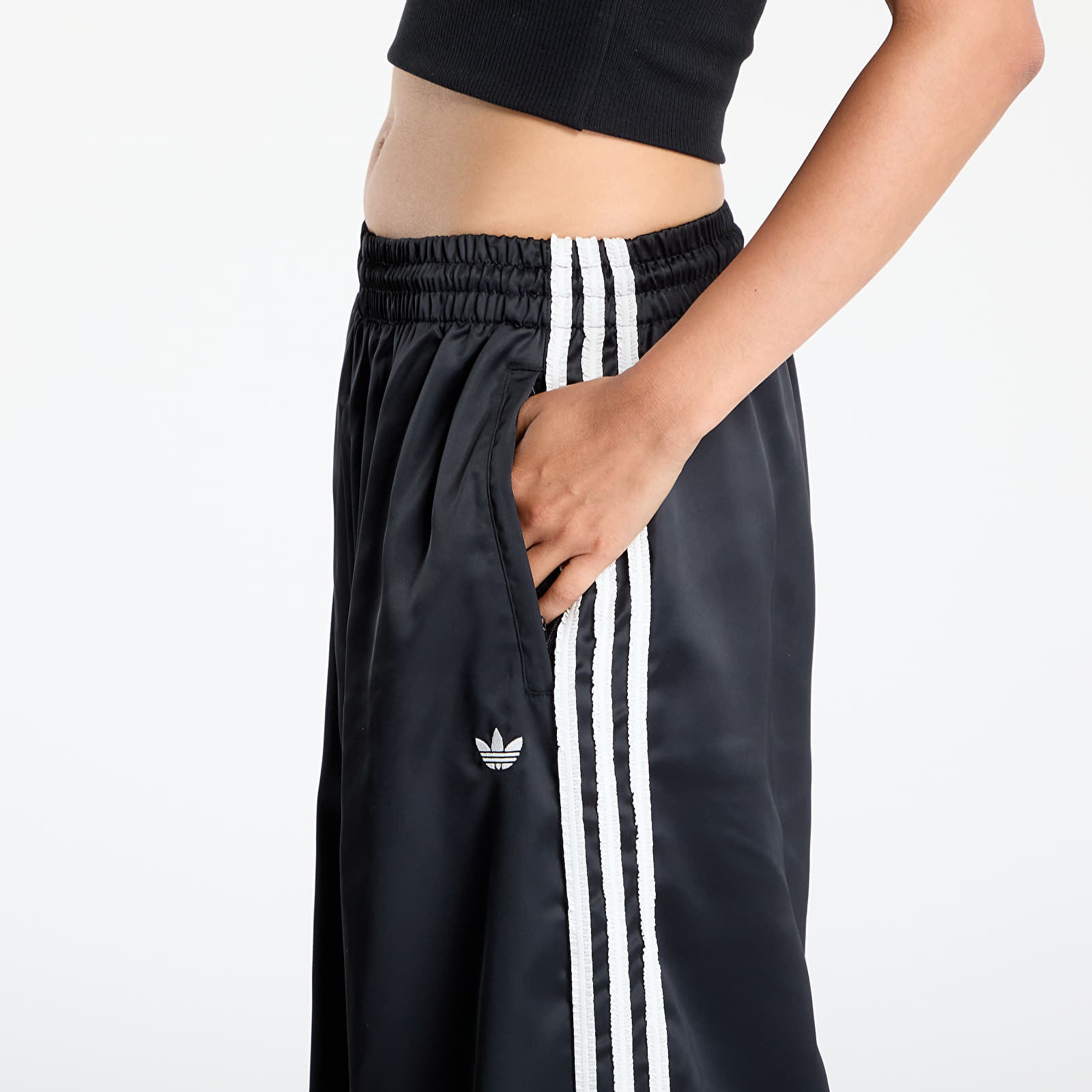 Pantalones de mujer adidas Originals Satin Wide Leg Tracksuit Bottoms Ruffle 3-Stripes Black