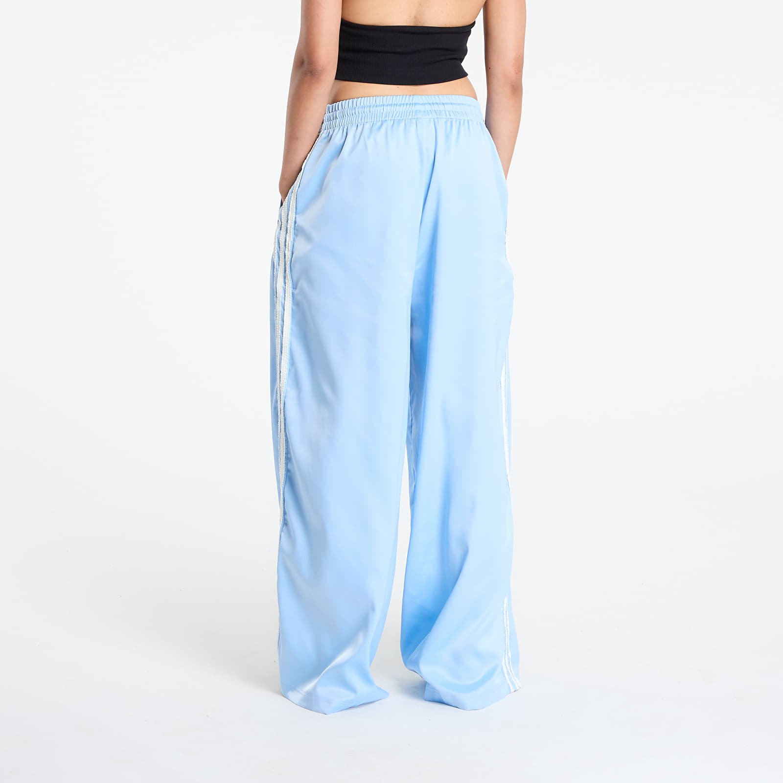 Women's Trousers adidas Originals Satin Wide Leg Tracksuit Bottoms Ruffle 3-Stripes Clear Sky