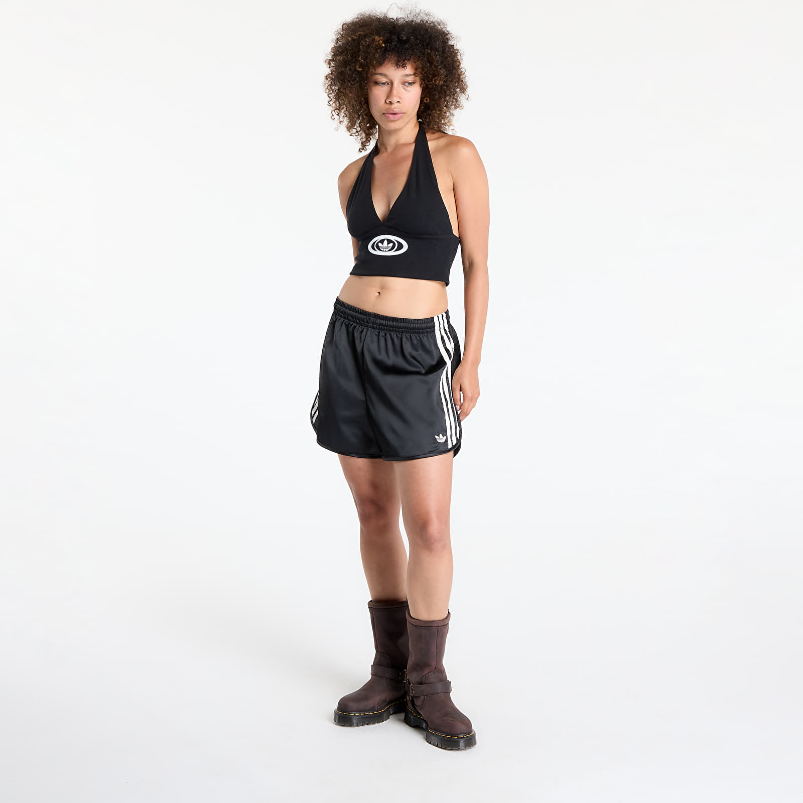 Pantalones cortos de mujer adidas Originals Satin Shorts Ruffle 3-Stripes Black