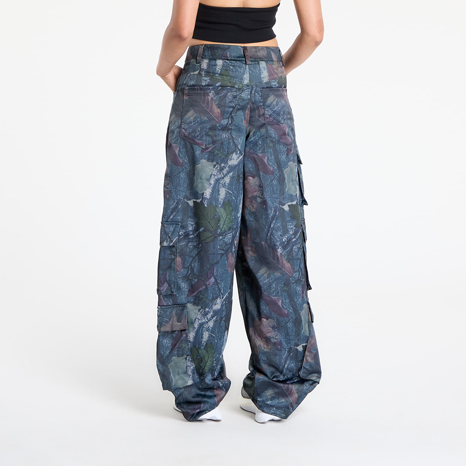 Women's Trousers adidas Originals Leaf Camo Print Satin Cargo Joggers Black/ White