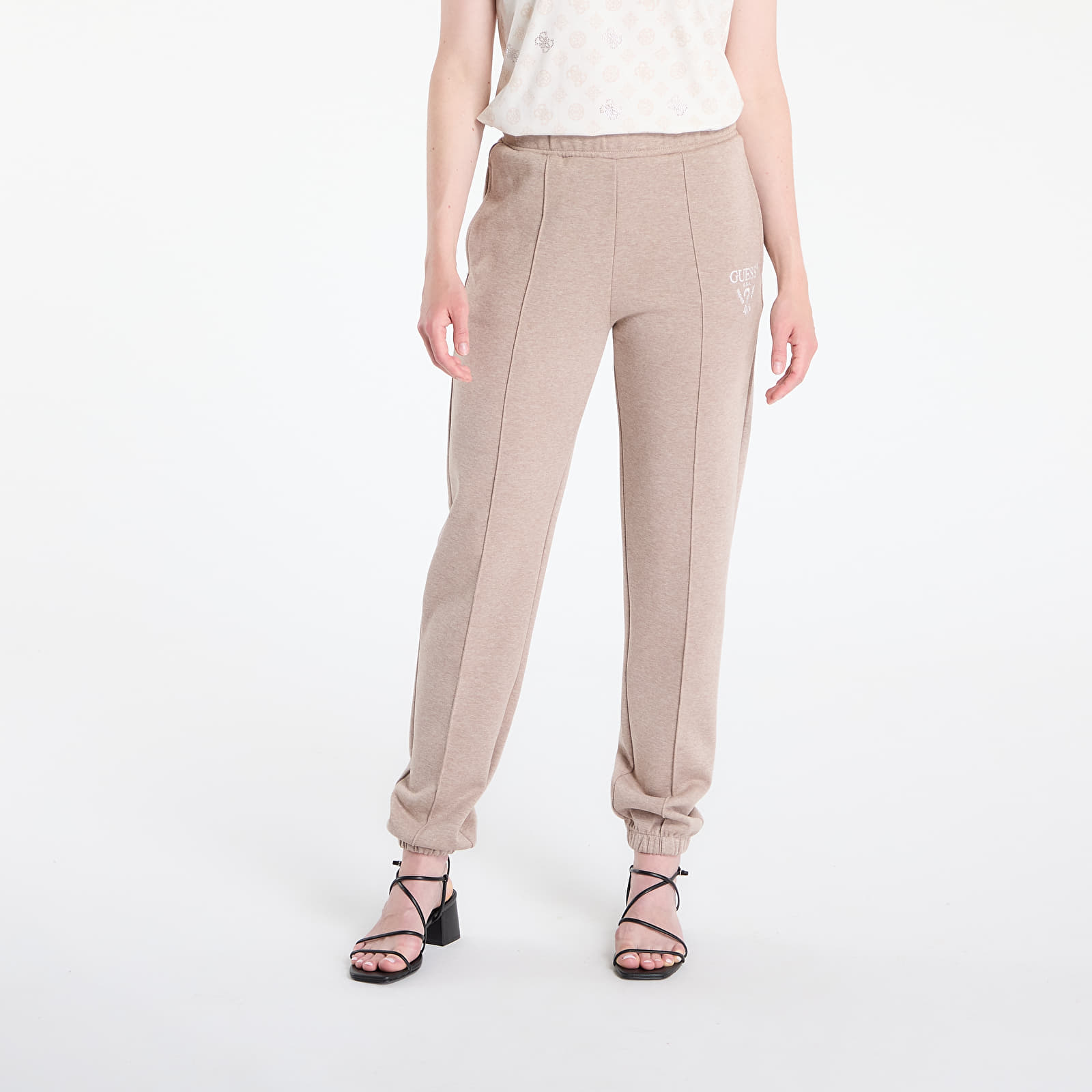 Hlače GUESS Roberta Cuff Long Pants Beige