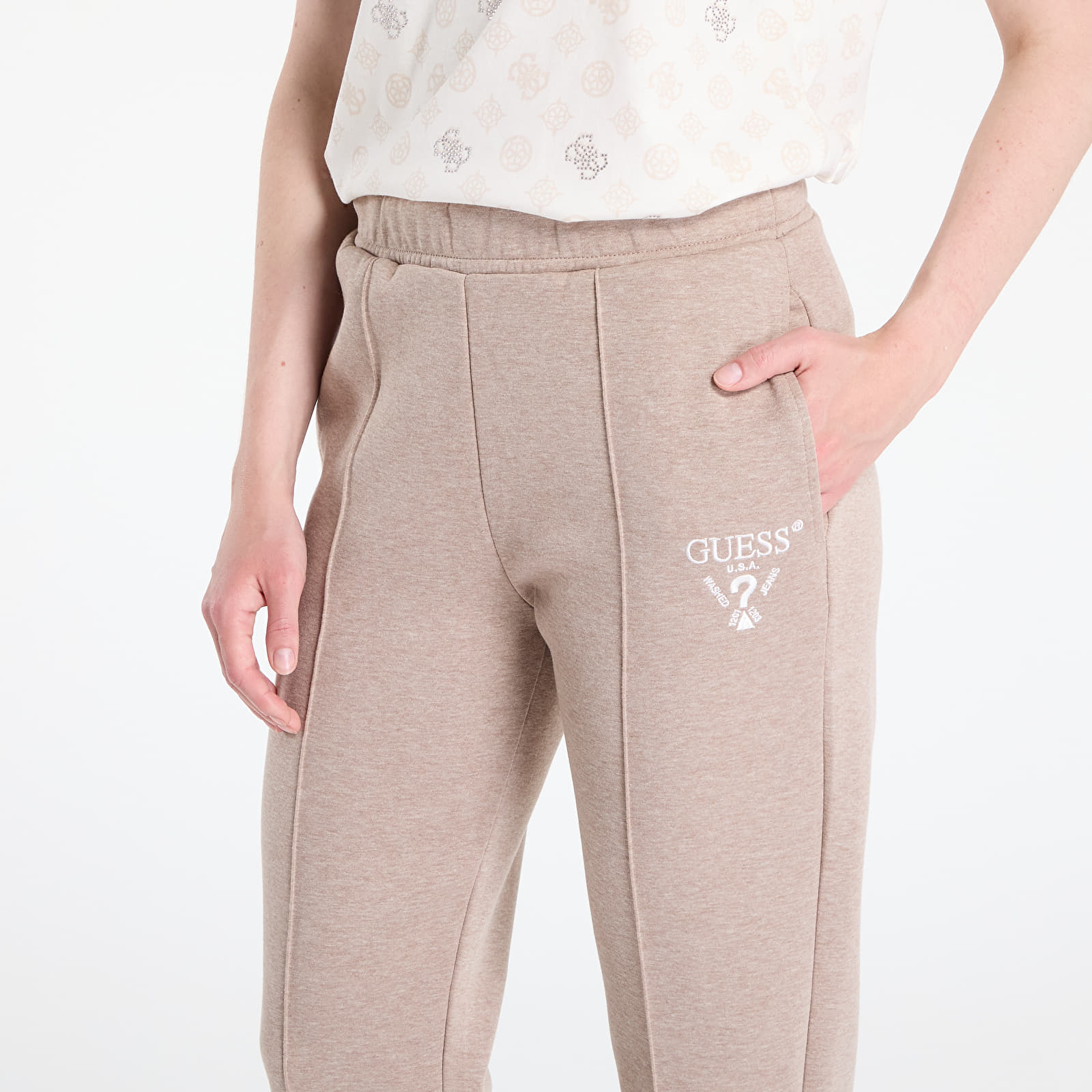 Hlače GUESS Roberta Cuff Long Pants Beige