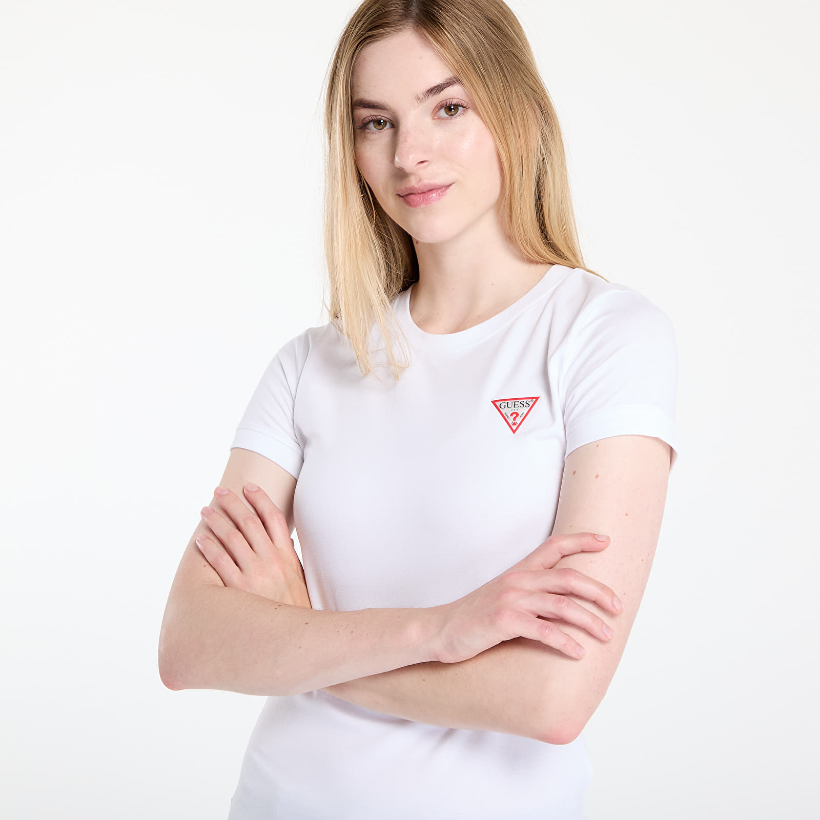 Ženske majice GUESS Ss Cn Mini Triangle White