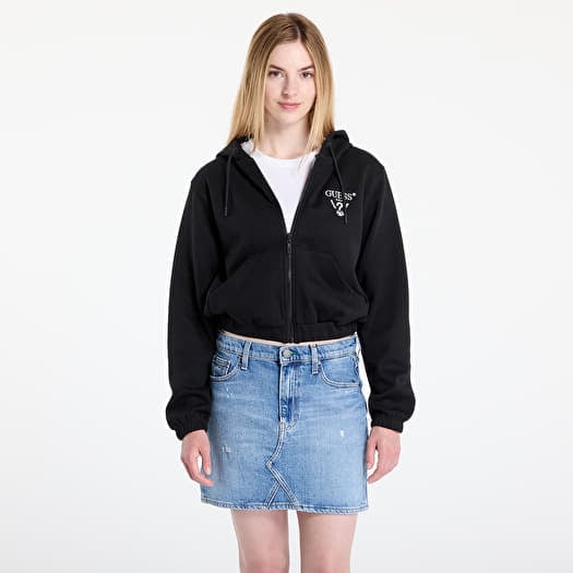 GUESS Roberta Full Zip Crop Sweatshirt Black