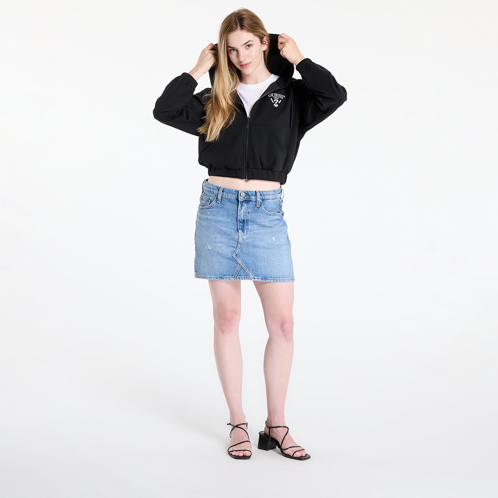 Dukserice GUESS Roberta Full Zip Crop Sweatshirt Black