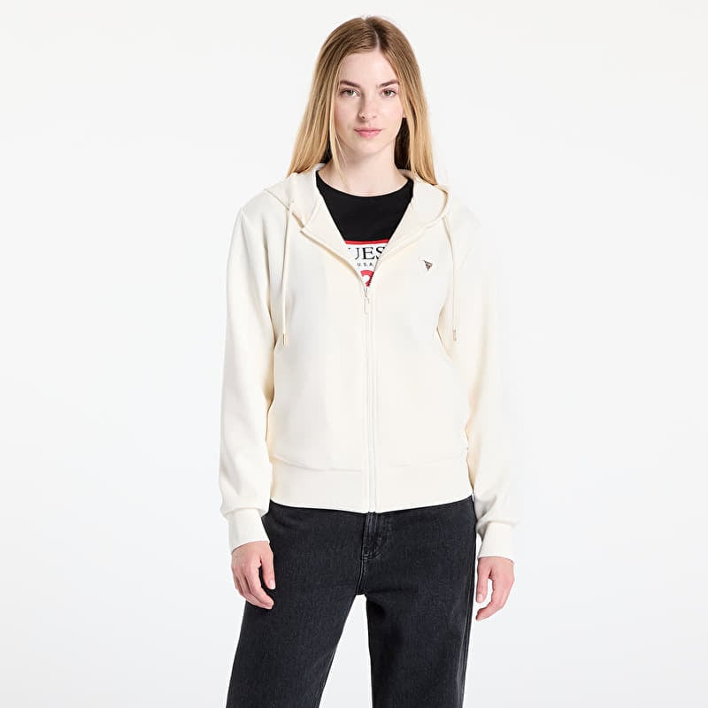 Džemperis GUESS Olympe Full Zip Hoodie Sweatshirt Cream