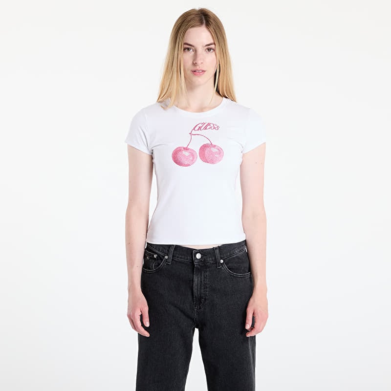 T-paita GUESS Ss Wavy Cherry Logo R5 Tee White