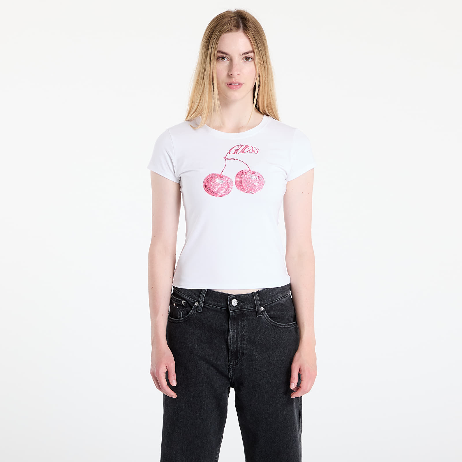 majice kratkih rukava GUESS Ss Wavy Cherry Logo R5 Tee White