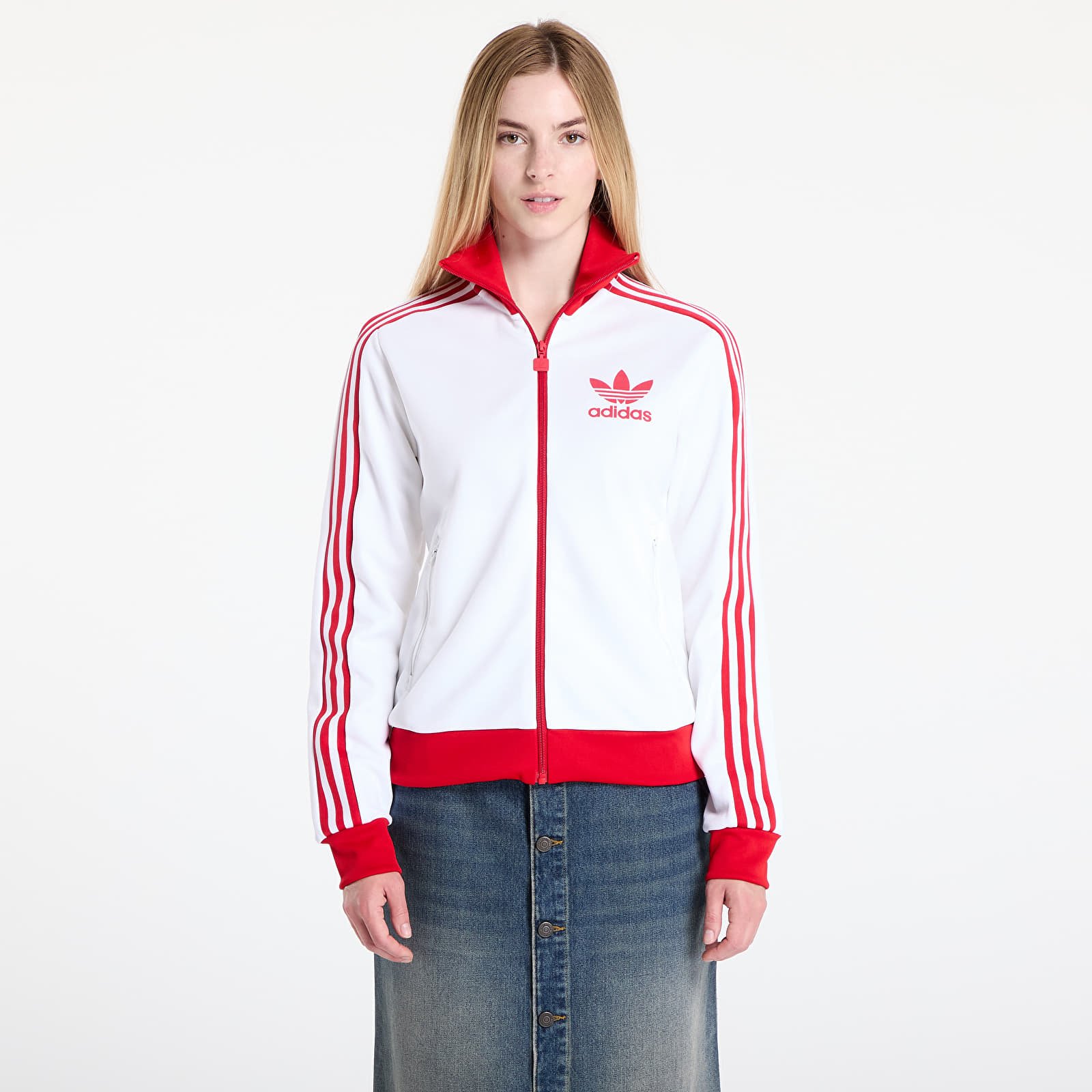 Naiste kampsunid adidas Beckenbauer Track Top White/ Better Scarlet