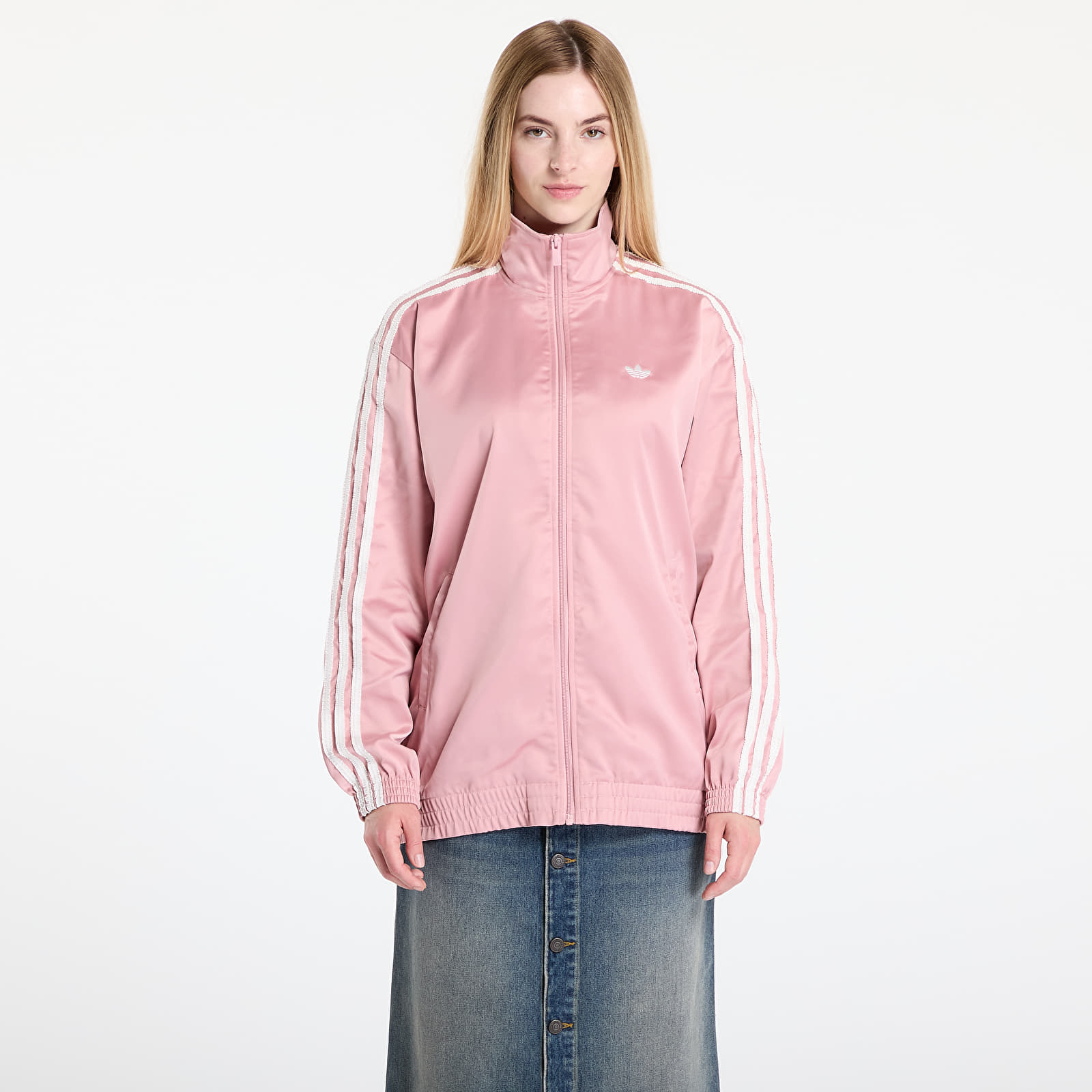 Naiste jakid adidas Originals Satin Firebird Track Top Ruffle 3-Stripes Wonder Mauve