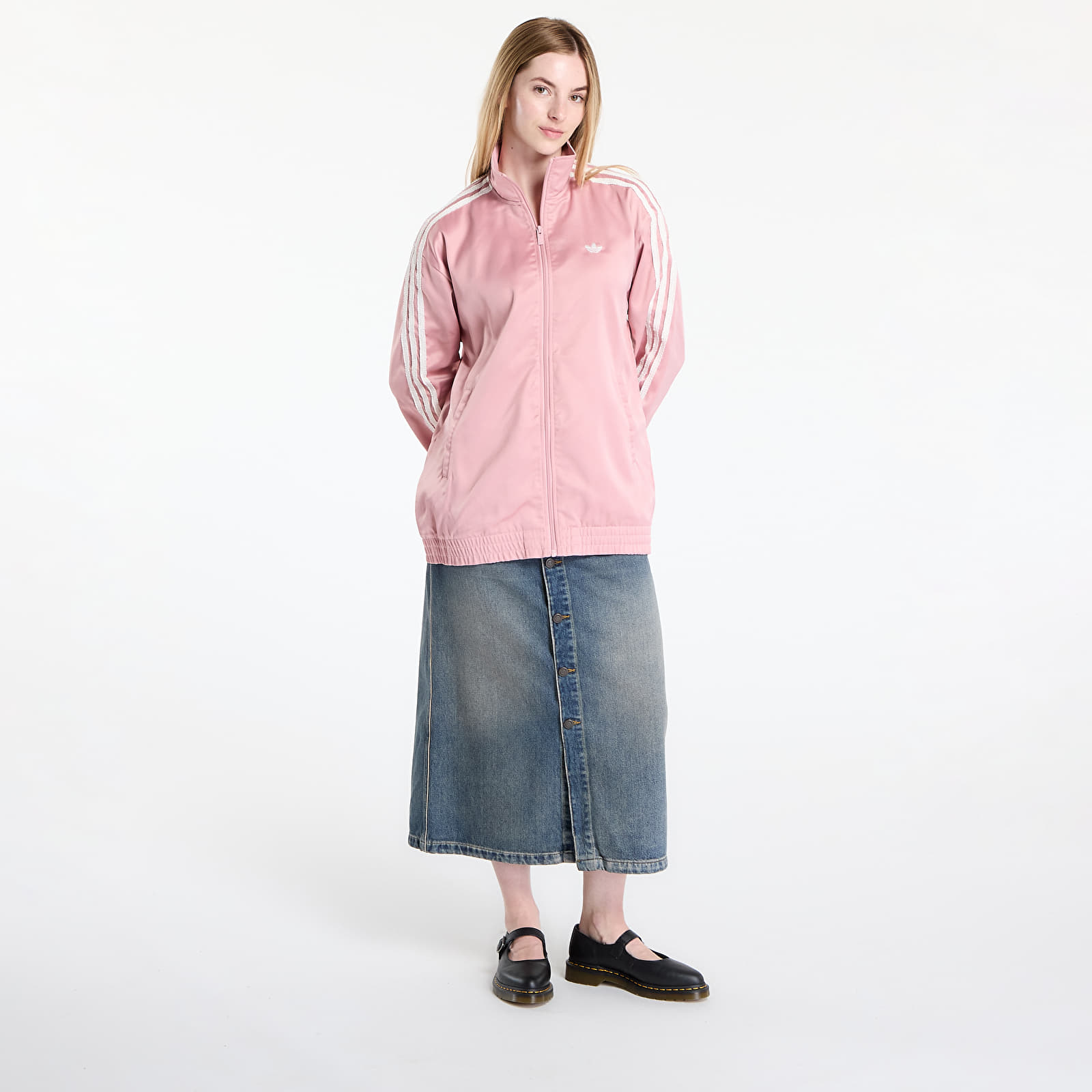 Naiste jakid adidas Originals Satin Firebird Track Top Ruffle 3-Stripes Wonder Mauve