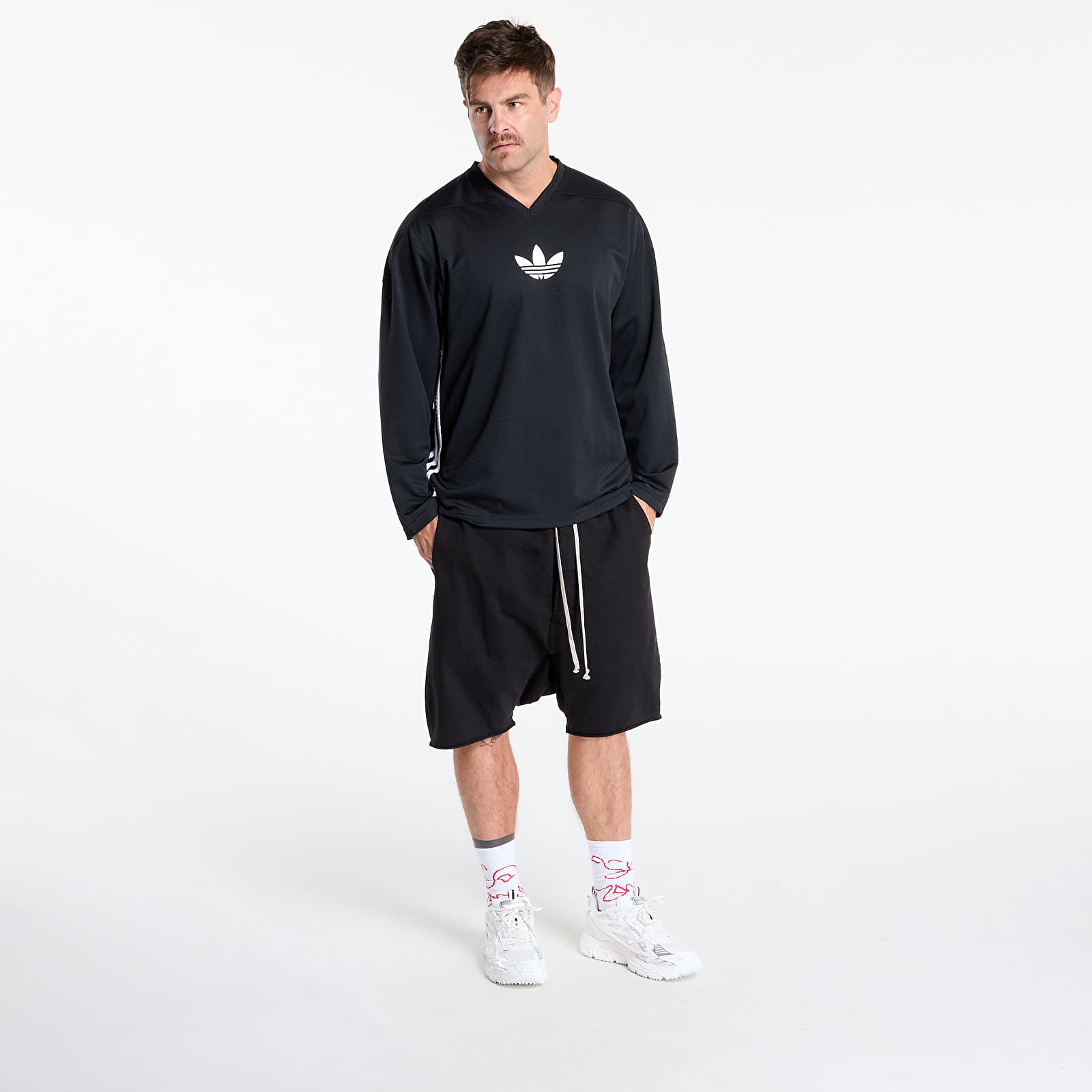 Muške majice adidas Originals Adicolor Mesh Long Sleeve Black/ White