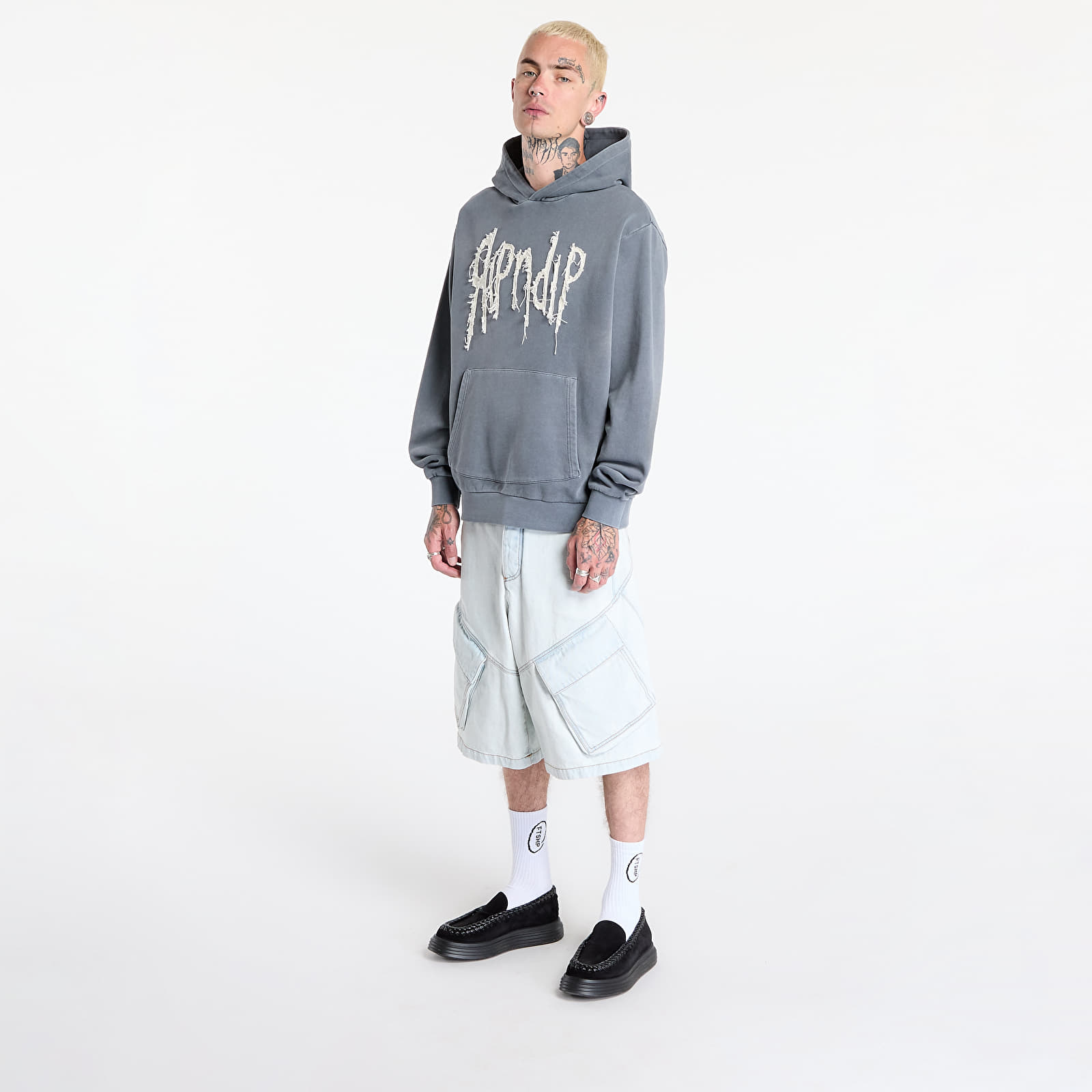 Muške majice RIPNDIP Insano Distressed Hoodie Charcoal Vintage Wash