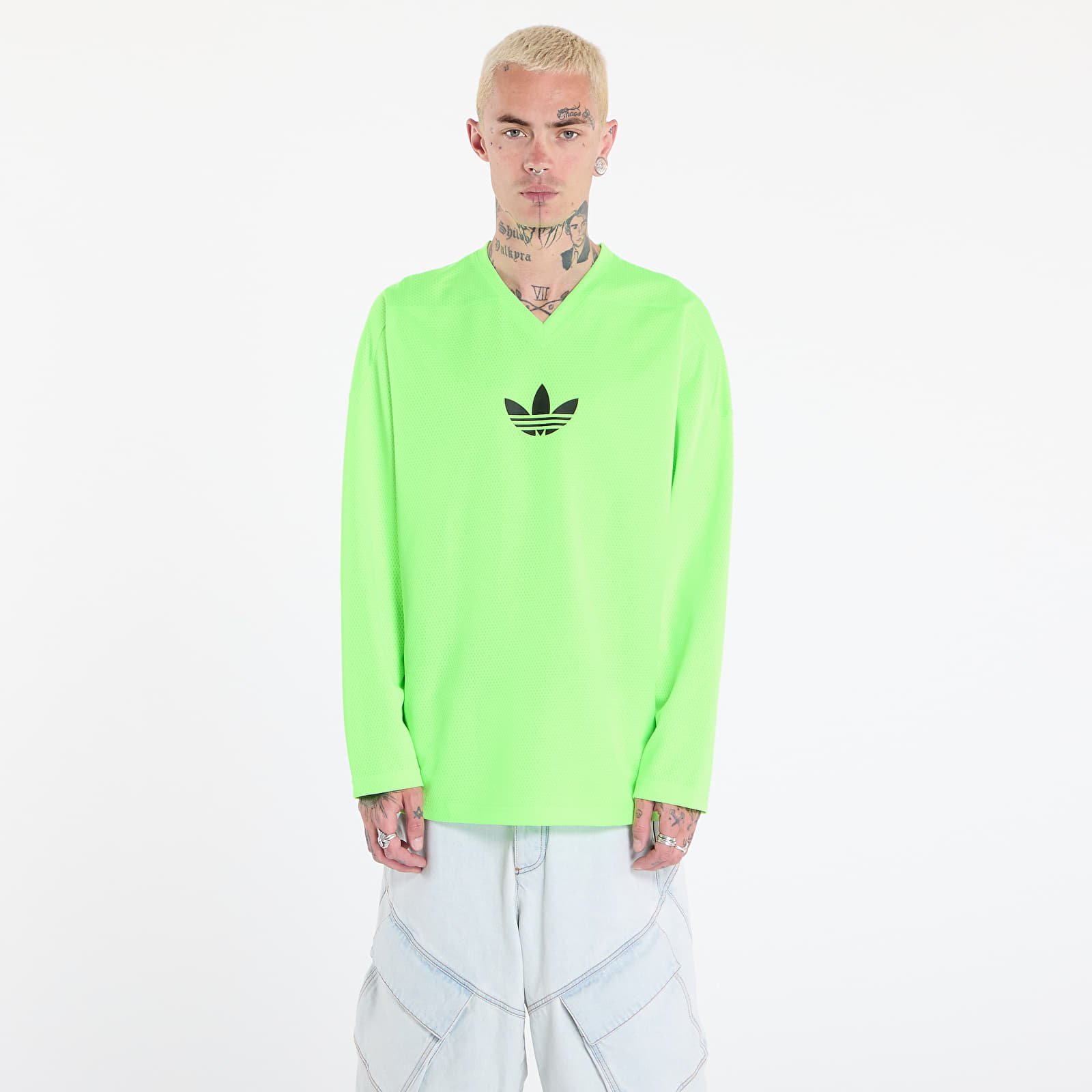 T-shirts til mænd adidas Adicolor Mesh Long Sleeve Tee Signal Green/ Black
