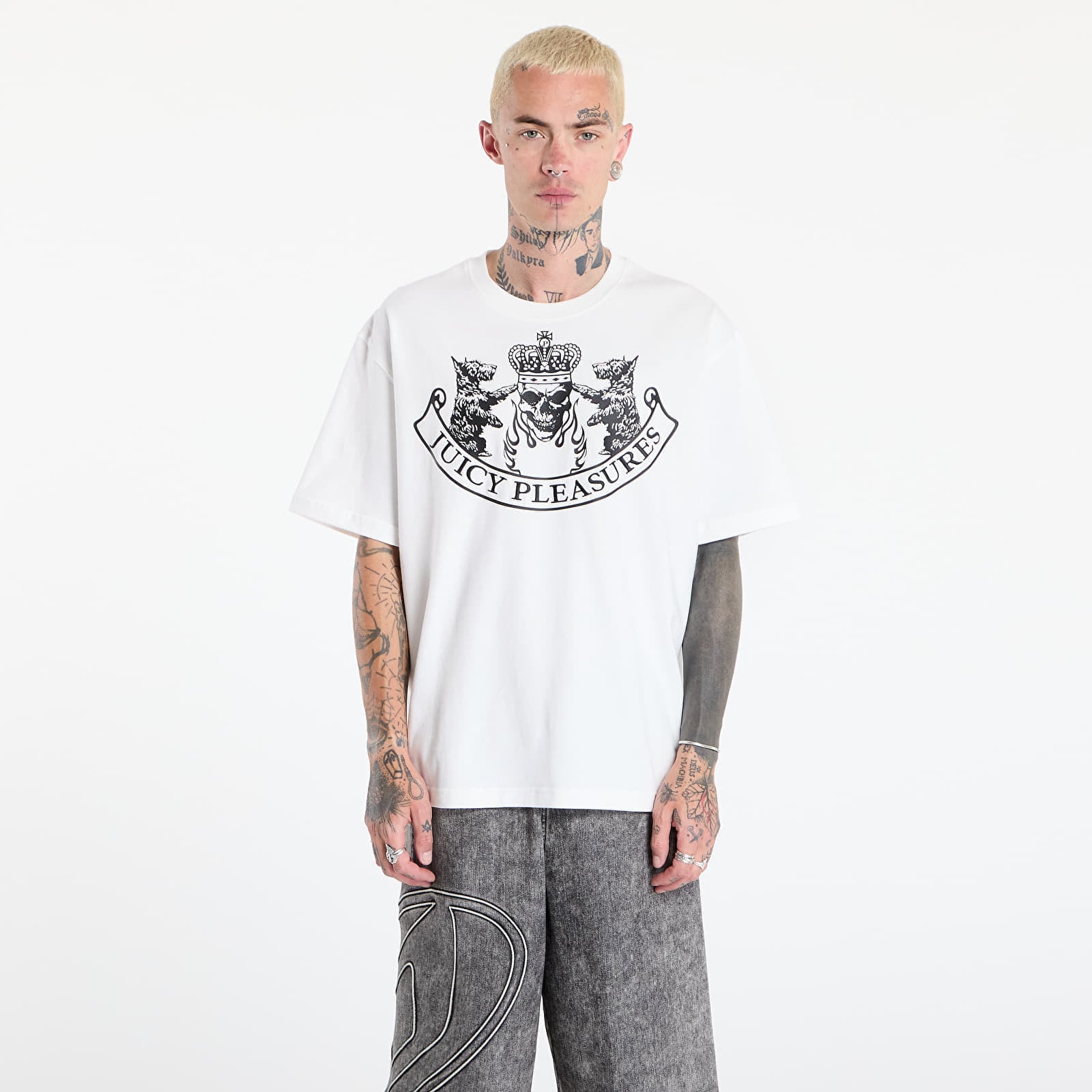 Tricou PLEASURES Skull Crest Heavyweight Shirt White S