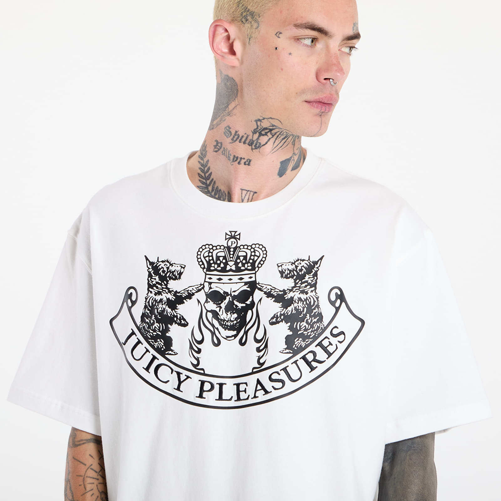 Tricouri pentru bărbați PLEASURES Skull Crest Heavyweight Shirt White