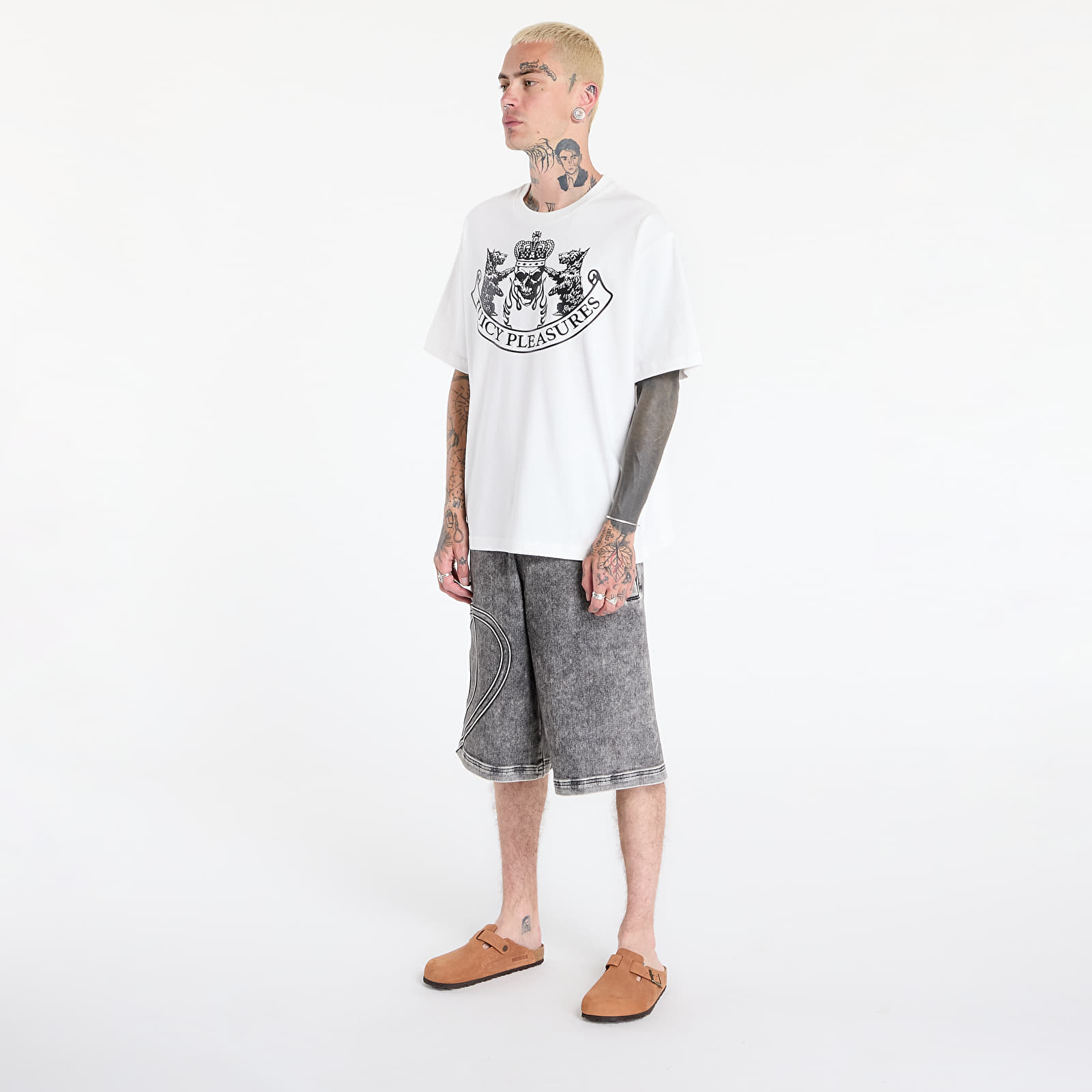 Tricouri pentru bărbați PLEASURES Skull Crest Heavyweight Shirt White