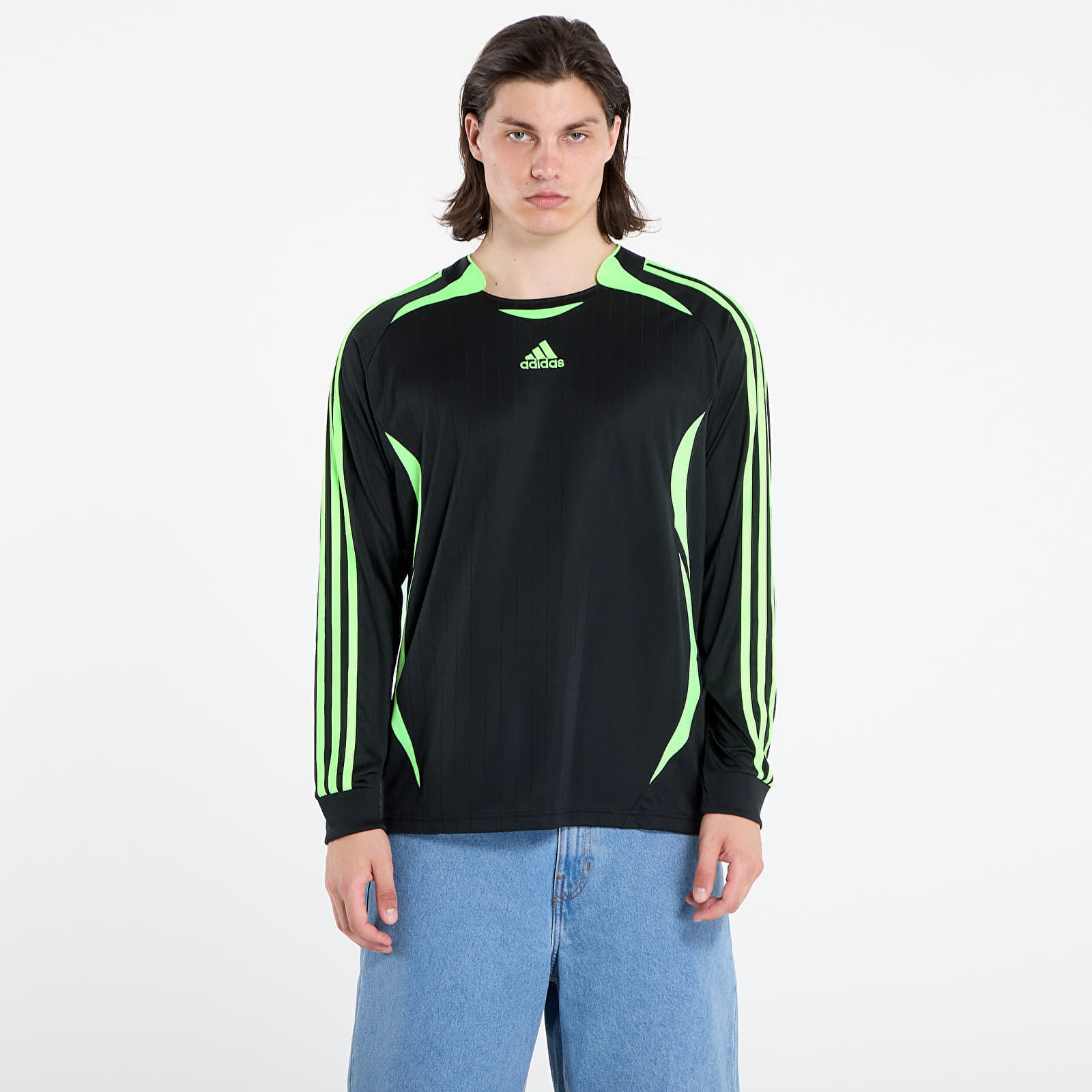Tricou adidas Teamgeist Adicolor Long Sleeve Loose T-Shirt Black / Signal Green XXL