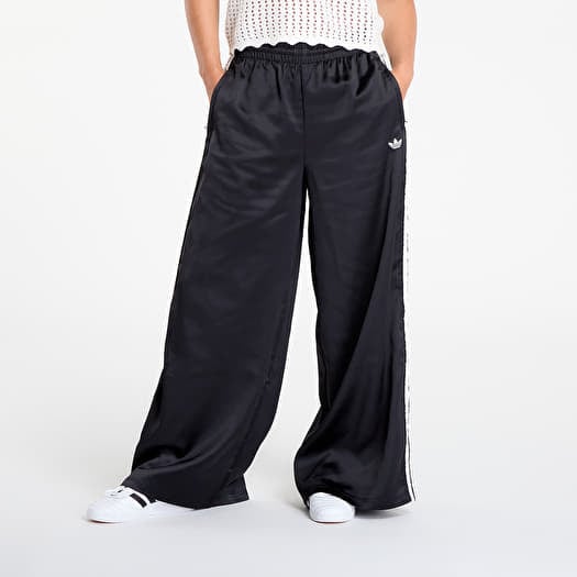 adidas Originals Satin Wide Leg Tracksuit Bottoms Ruffle 3-Stripes Black