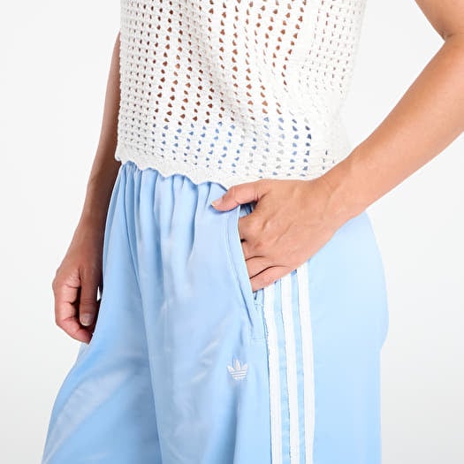 adidas Originals Satin Wide Leg Tracksuit Bottoms Ruffle 3-Stripes Clear Sky