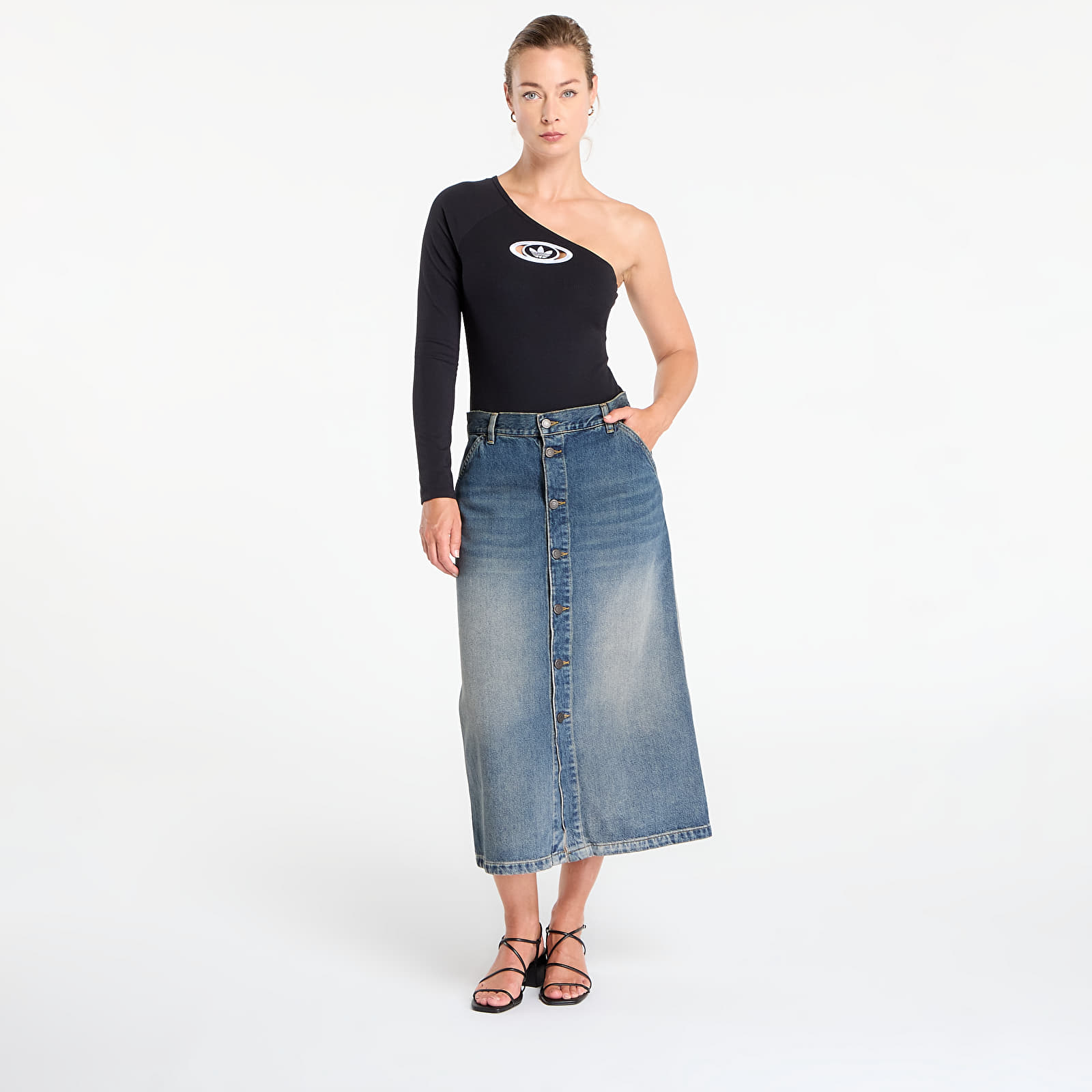 Женско тяло adidas Originals Campus 2000 One-Shoulder Bodysuit Black