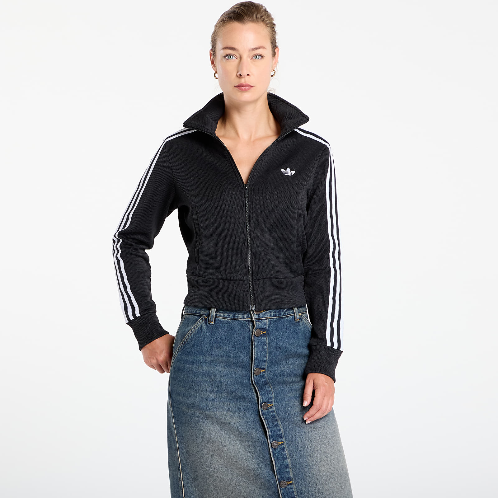 Ženski hoodiji adidas Firebird Adicolor Knit Track Top Black/ White