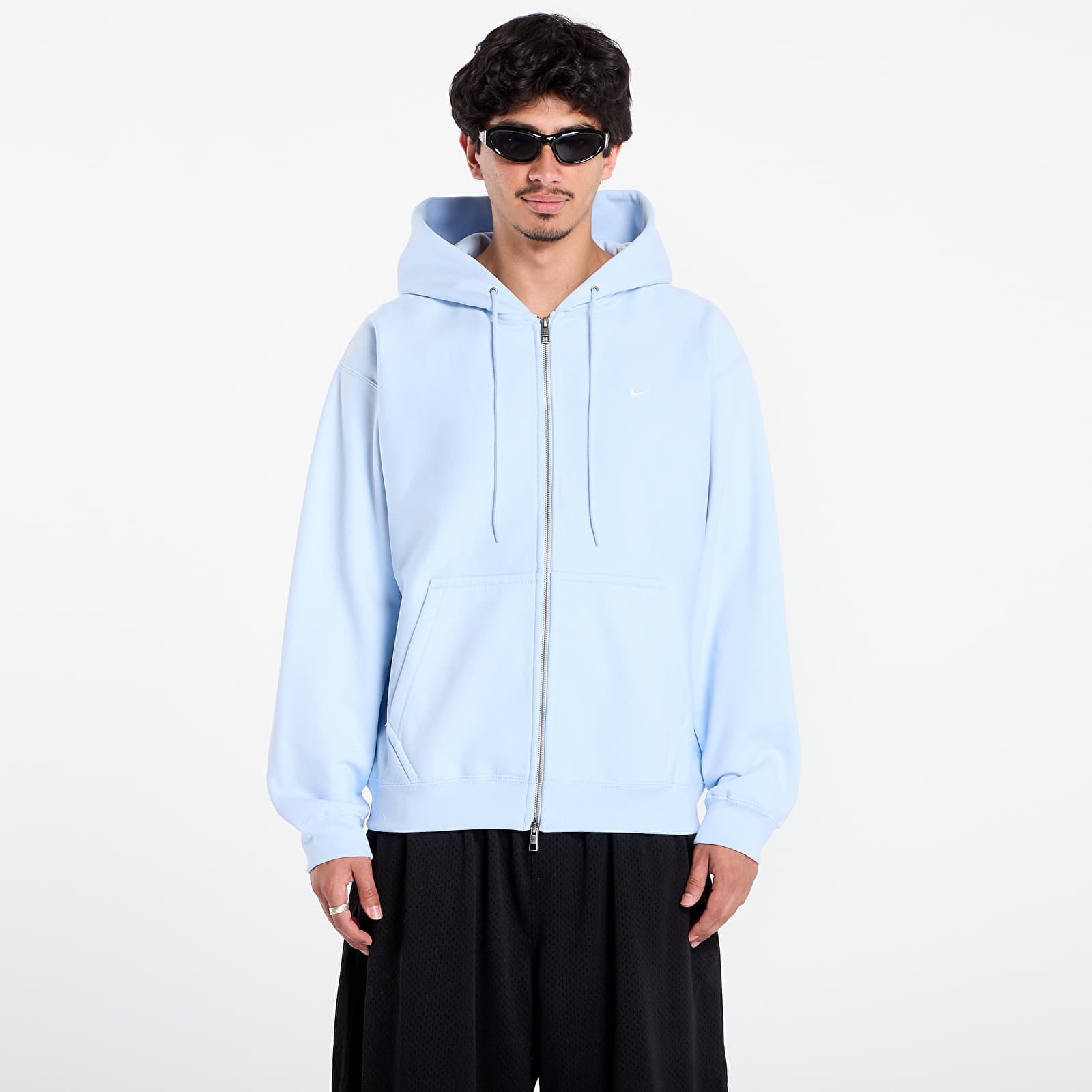 Herren-Sweatshirts Nike Solo Swoosh Men's Full-Zip Fleece Hoodie Celestine Blue/ Celestine Blue/ White
