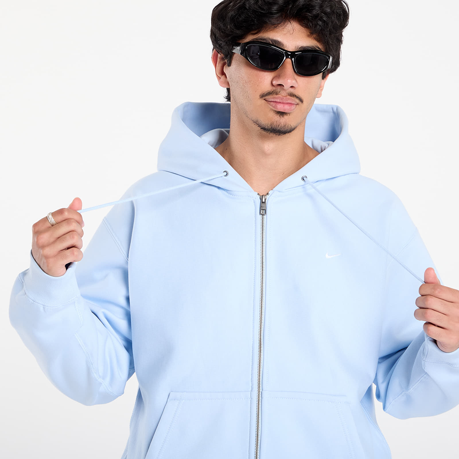 Herren-Sweatshirts Nike Solo Swoosh Men's Full-Zip Fleece Hoodie Celestine Blue/ Celestine Blue/ White