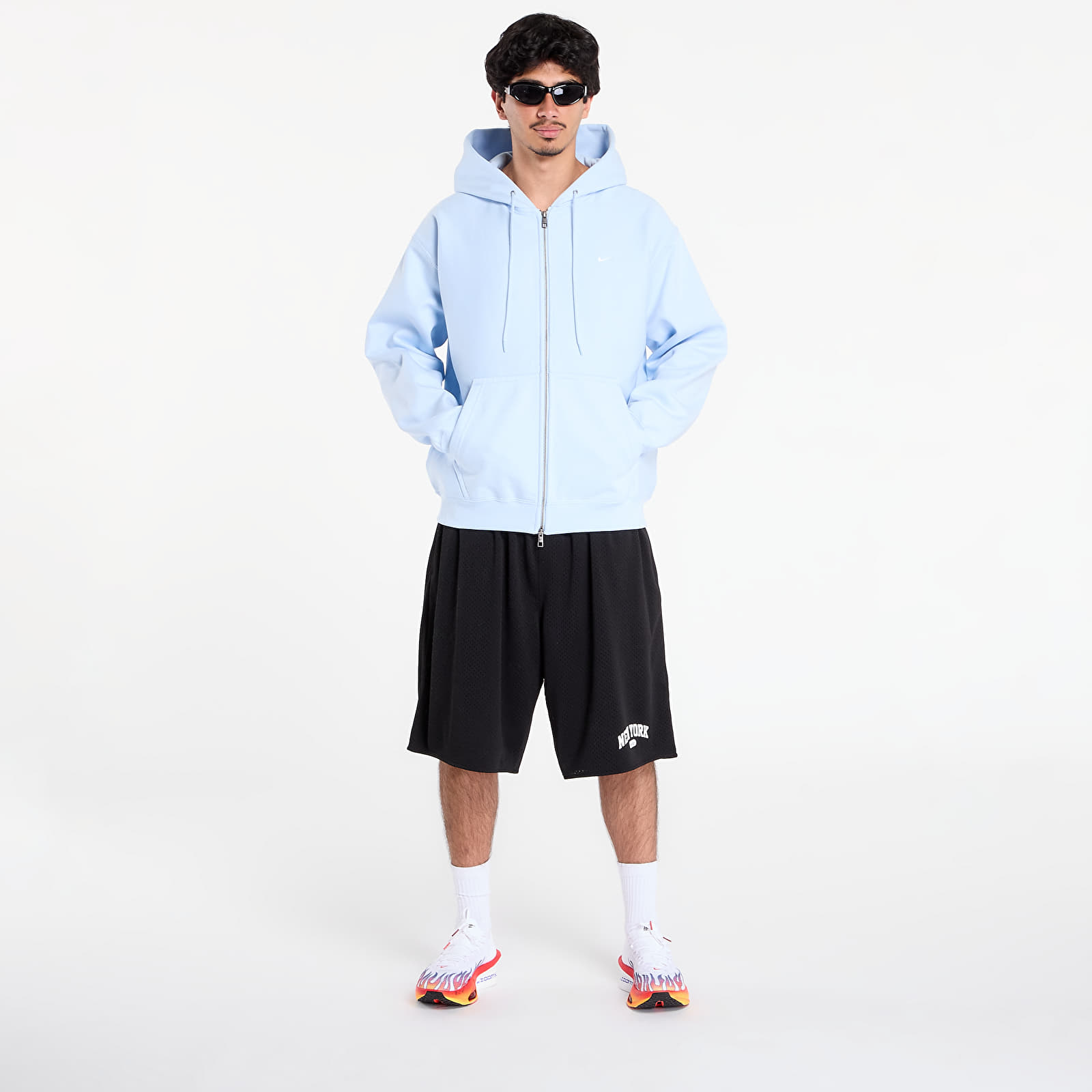 Herren-Sweatshirts Nike Solo Swoosh Men's Full-Zip Fleece Hoodie Celestine Blue/ Celestine Blue/ White