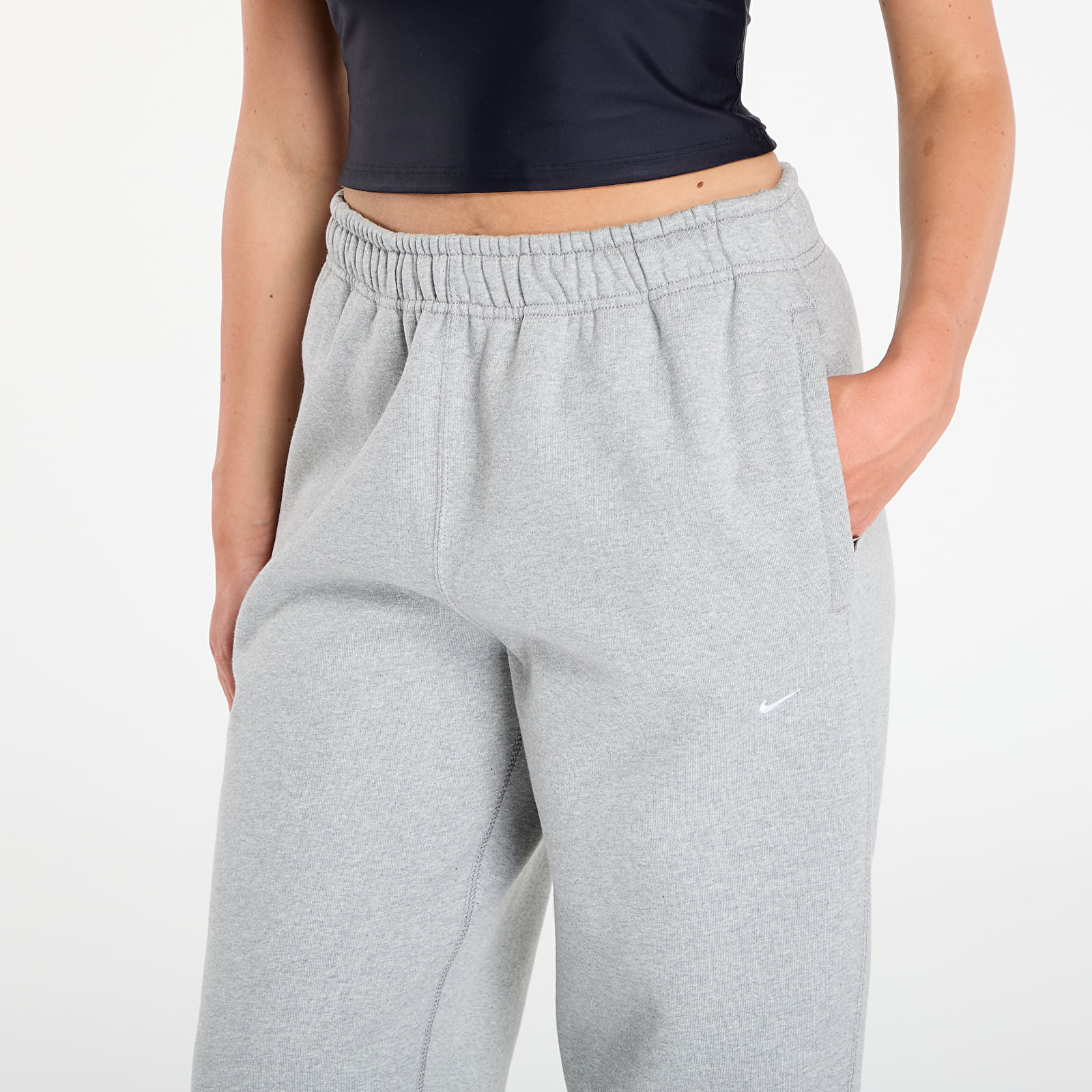 Jogginghosen Nike Solo Swoosh Men's Fleece Open-Hem Pants Dk Grey Heather/ Lt Smoke Grey/ White