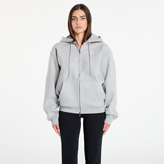 Sweatshirt Nike Solo Swoosh Men's Full-Zip Fleece Hoodie Dk Grey Heather/ Lt Smoke Grey/ White