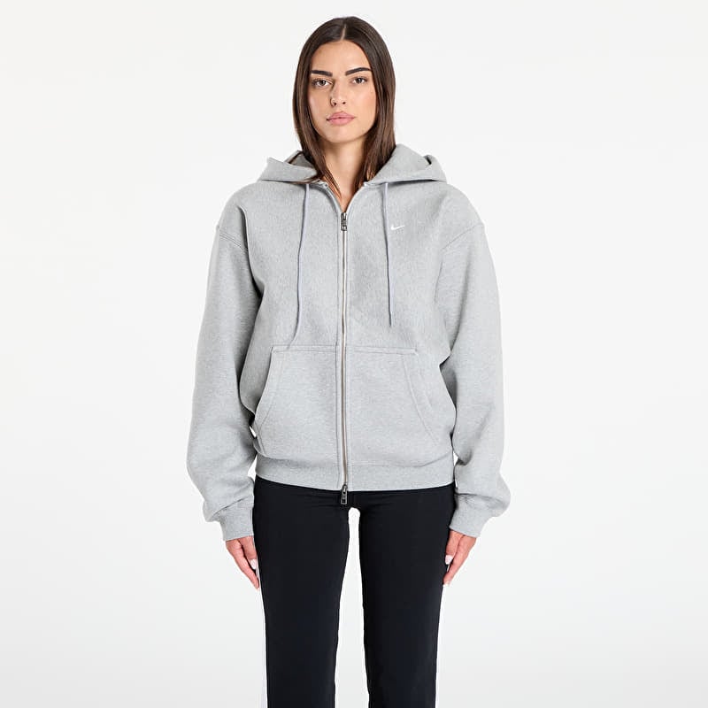 Mikina Nike Solo Swoosh Men's Full-Zip Fleece Hoodie Dk Grey Heather/ Lt Smoke Grey/ White