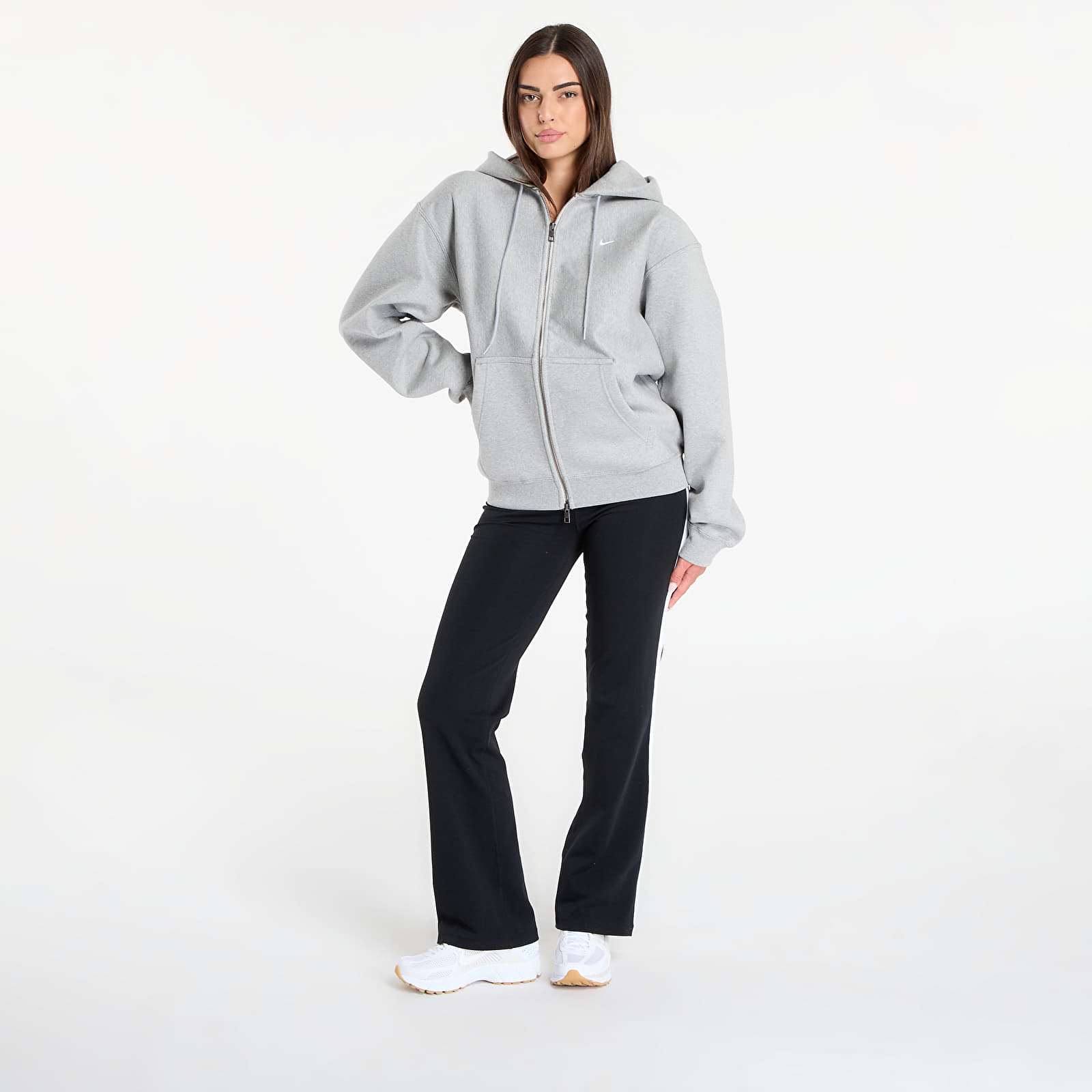 Herren-Sweatshirts Nike Solo Swoosh Men's Full-Zip Fleece Hoodie Dk Grey Heather/ Lt Smoke Grey/ White