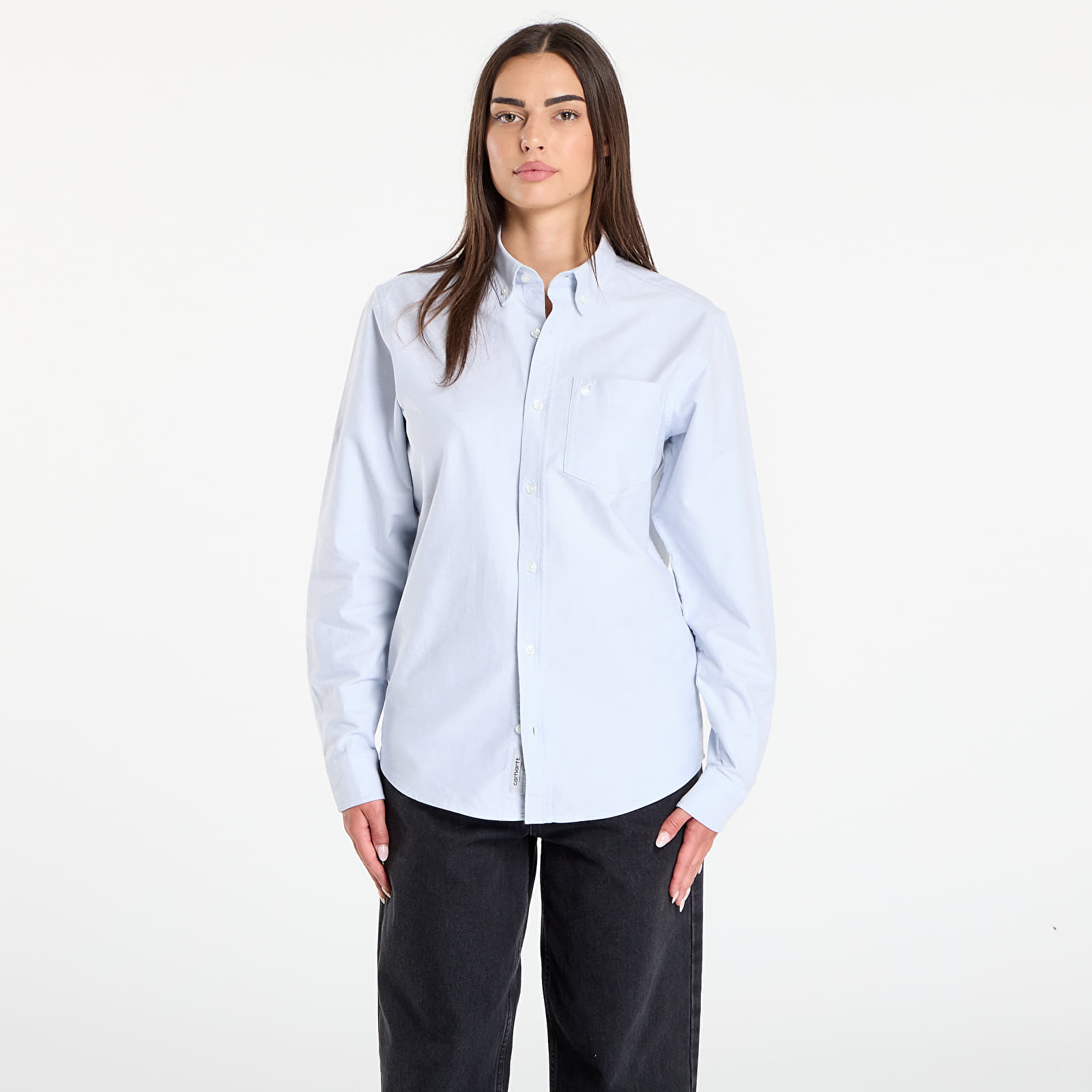 Hemden Carhartt WIP L/S C-Logo Shirt Blue Fog/ White
