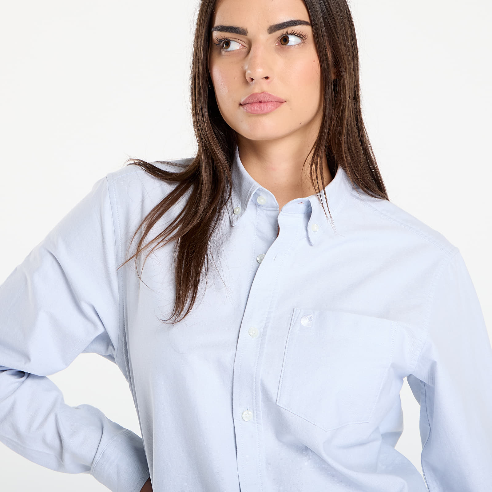 Hemden Carhartt WIP L/S C-Logo Shirt Blue Fog/ White