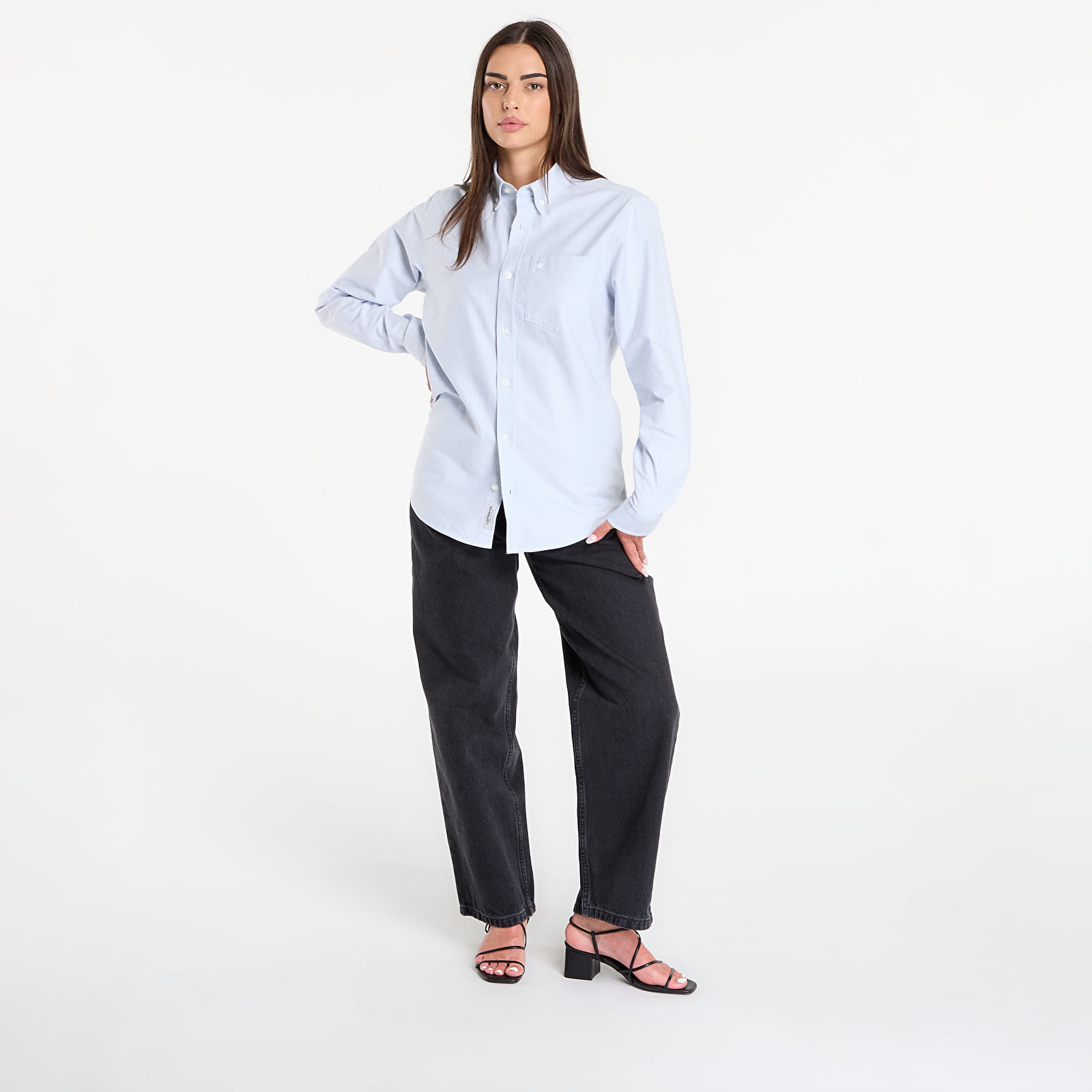 Hemden Carhartt WIP L/S C-Logo Shirt Blue Fog/ White