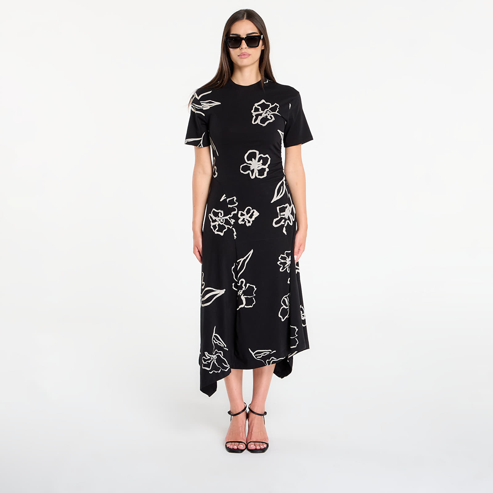 Kleider Desigual Asymmetrical Dress With Floral Patterns Black