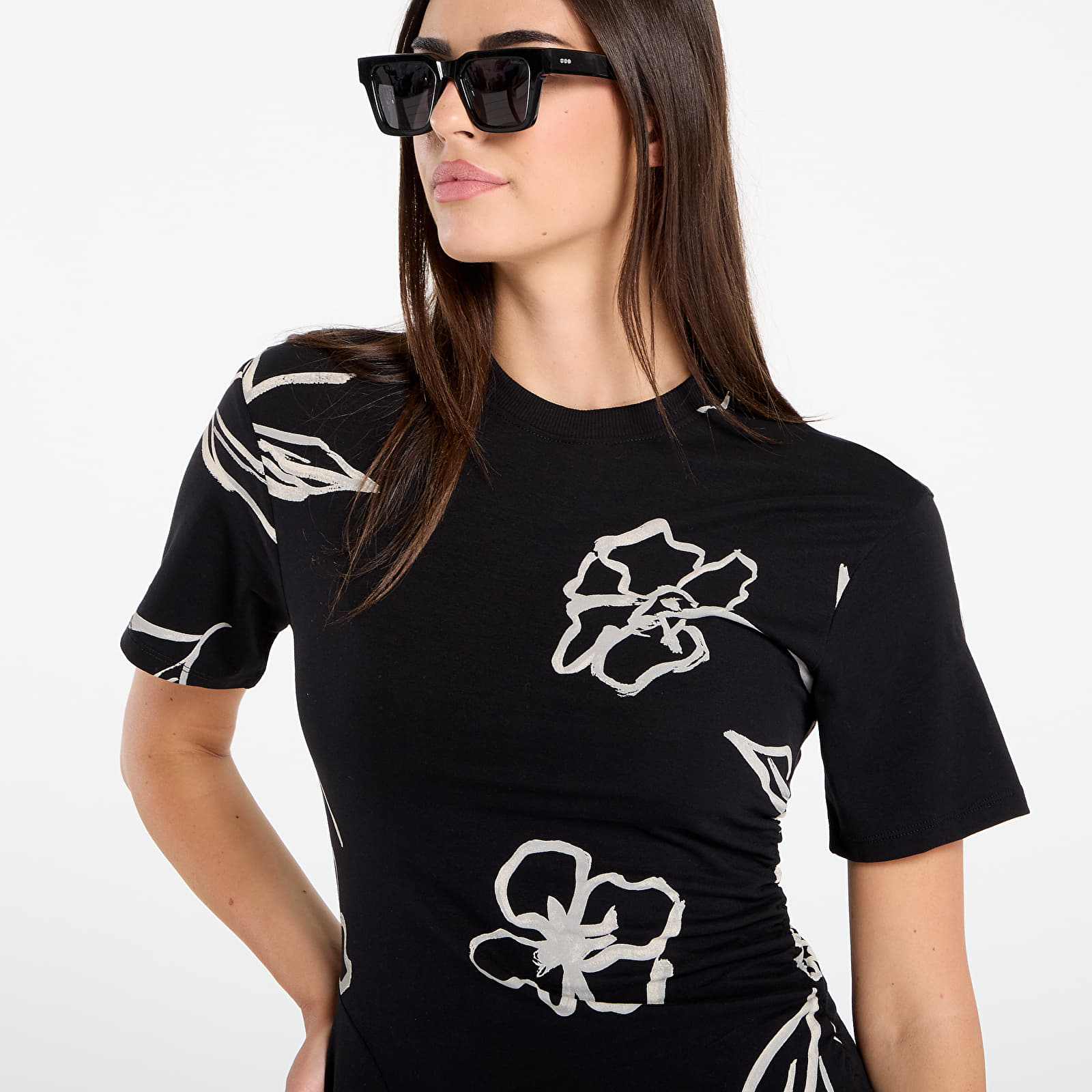 Kleider Desigual Asymmetrical Dress With Floral Patterns Black