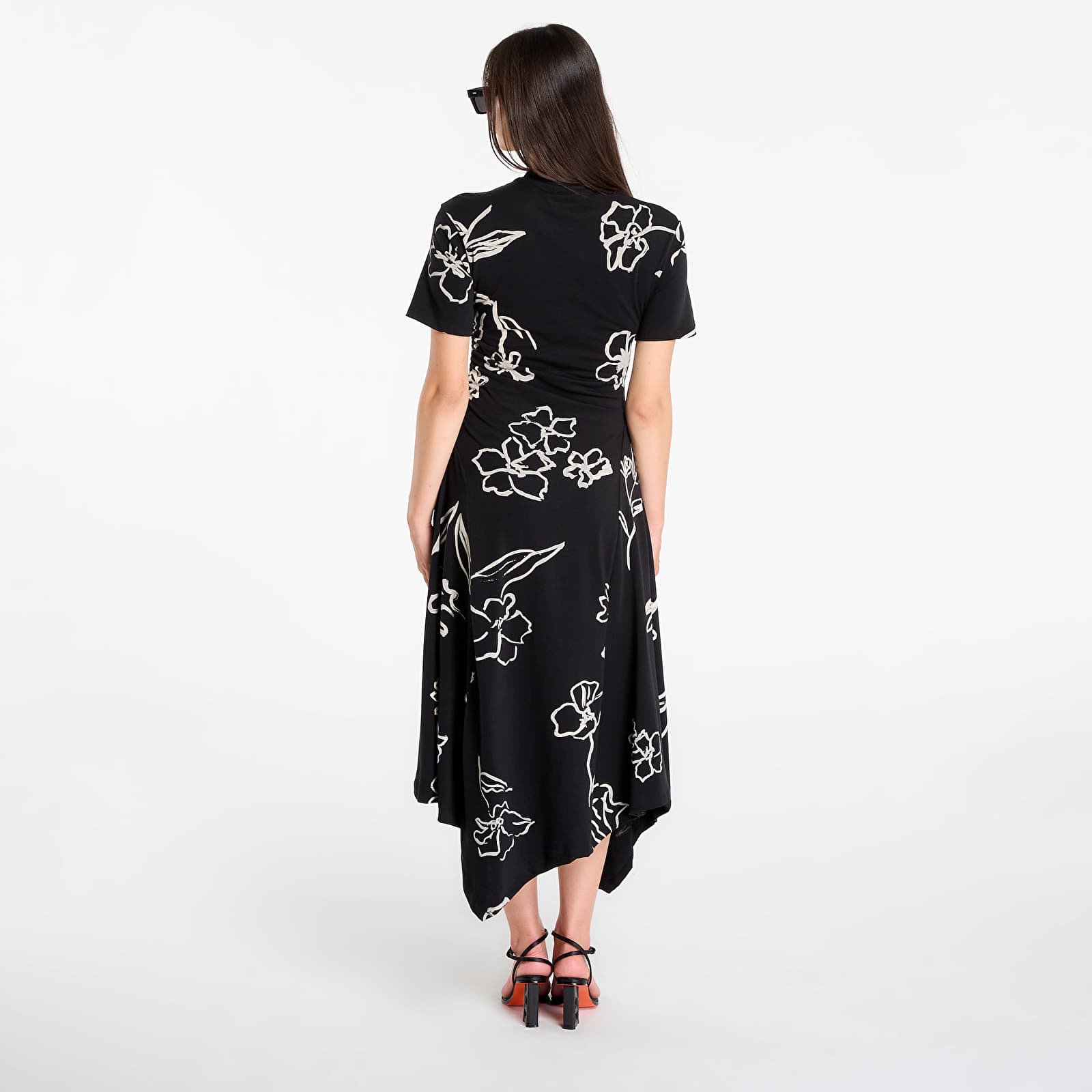 Kleider Desigual Asymmetrical Dress With Floral Patterns Black