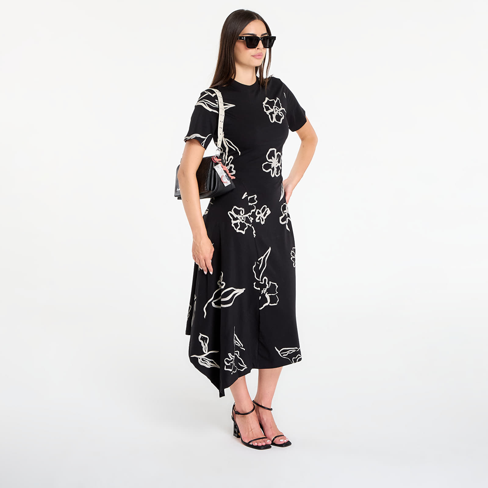 Kleider Desigual Asymmetrical Dress With Floral Patterns Black