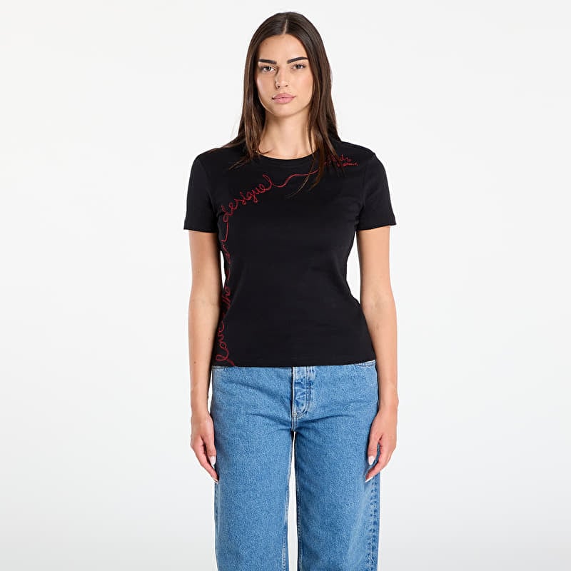 T-krekls Desigual T-Shirt With Embroidered Lettering Black