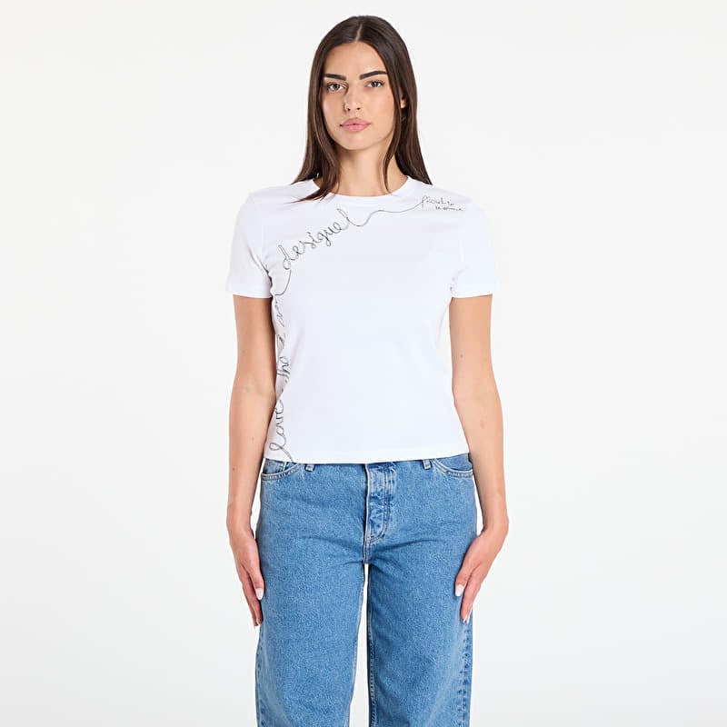 T-krekls Desigual T-Shirt With Embroidered Lettering White