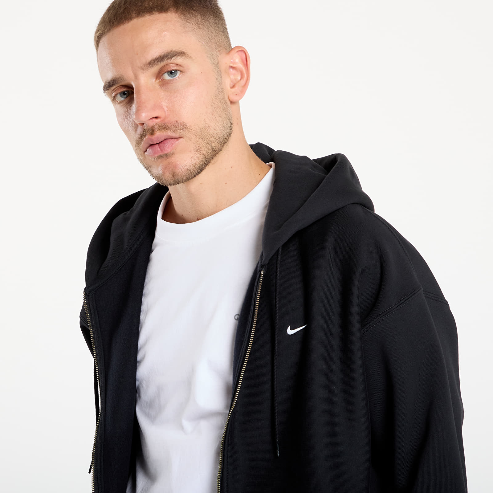 Kapucnis pulóverek és pulcsik Nike Solo Swoosh Men's Full-Zip Fleece Hoodie Black/ Black/ White