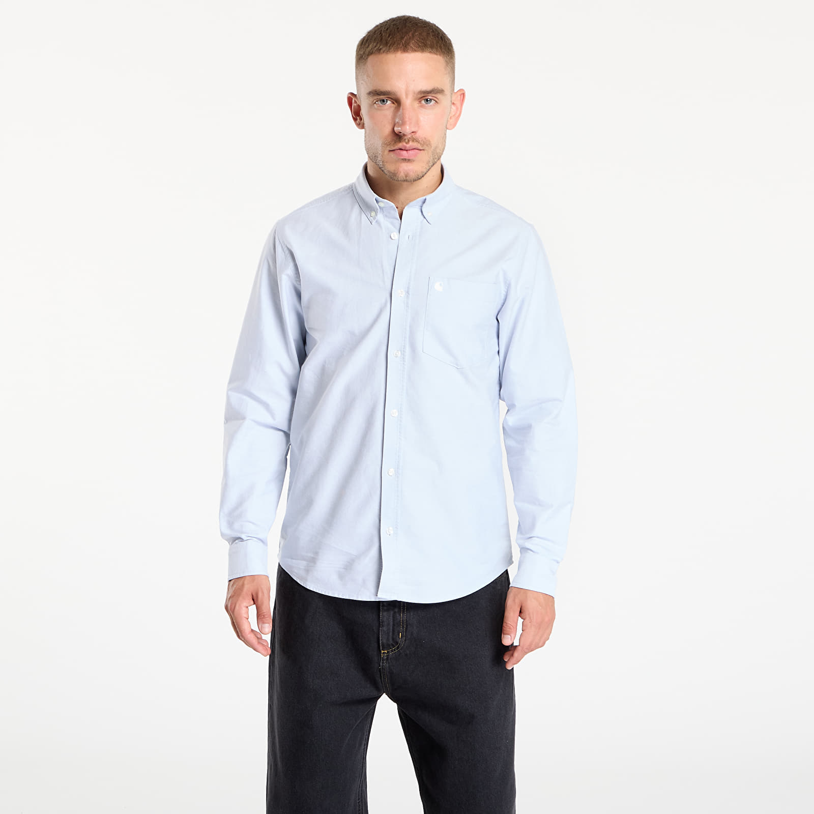 Hemden Carhartt WIP L/S C-Logo Shirt Blue Fog/ White